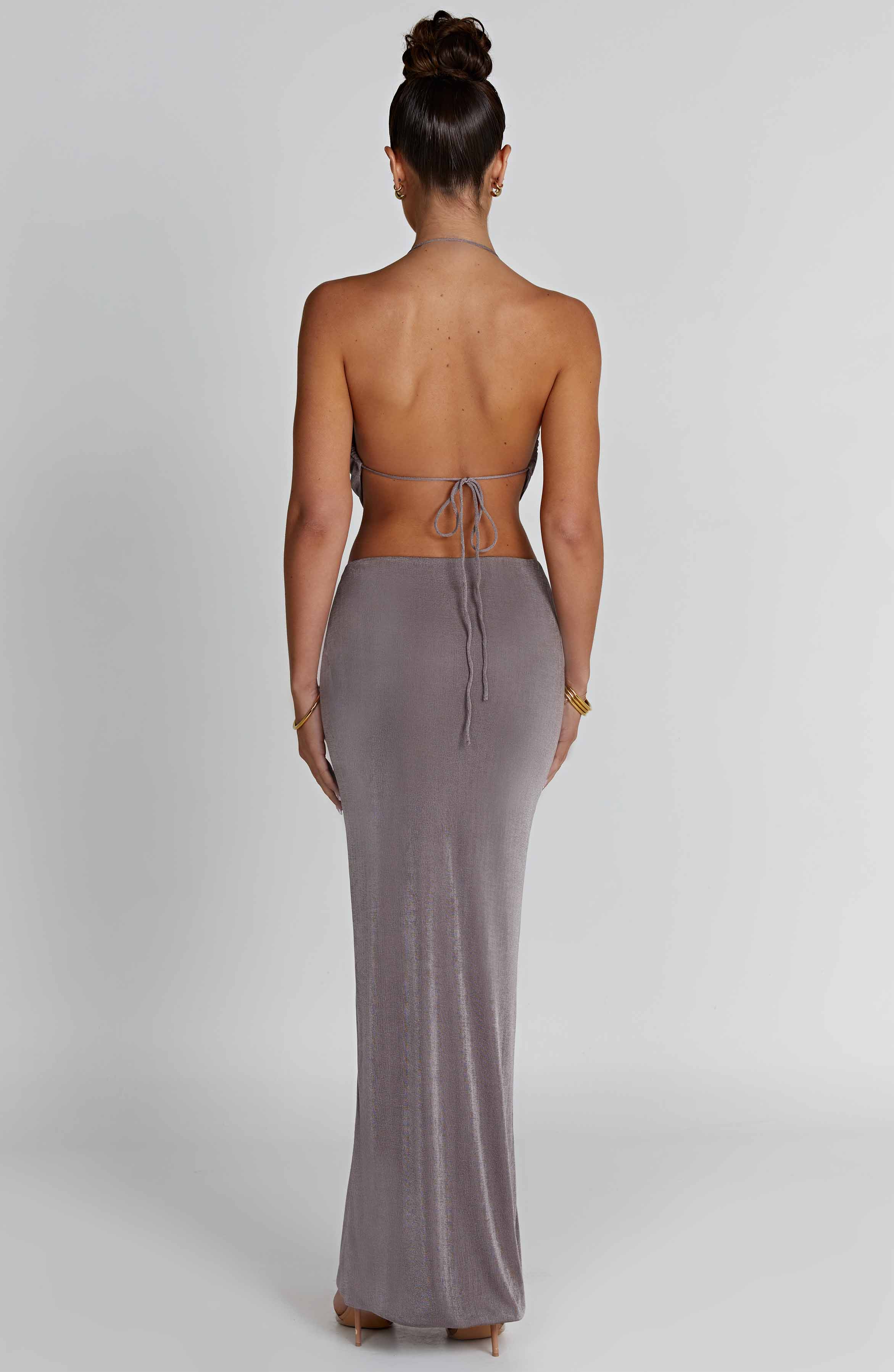 Fifi High Shine Jersey Maxi Skirt - Low Waist Charcoal
