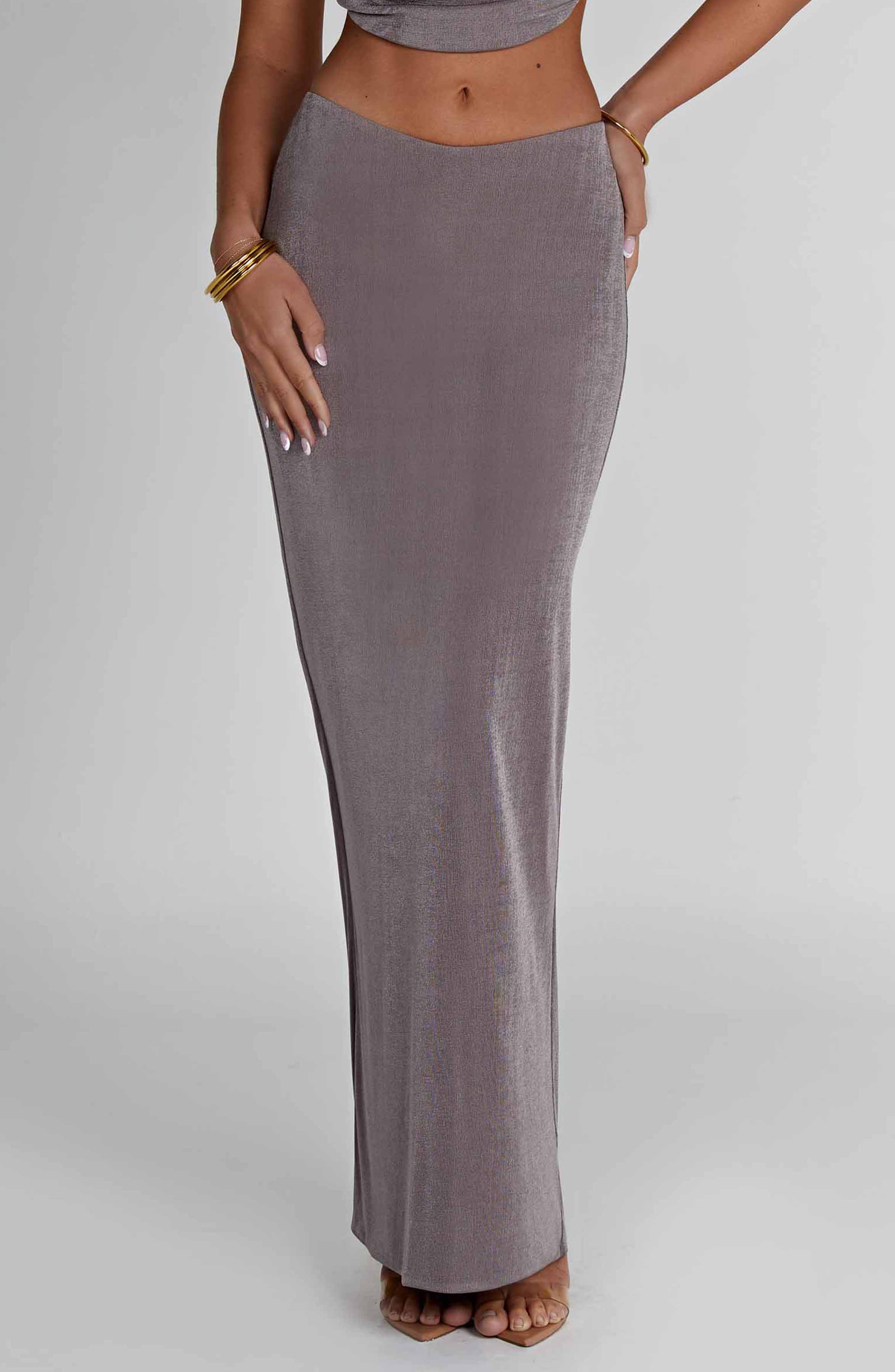 Fifi High Shine Jersey Maxi Skirt - Low Waist Charcoal