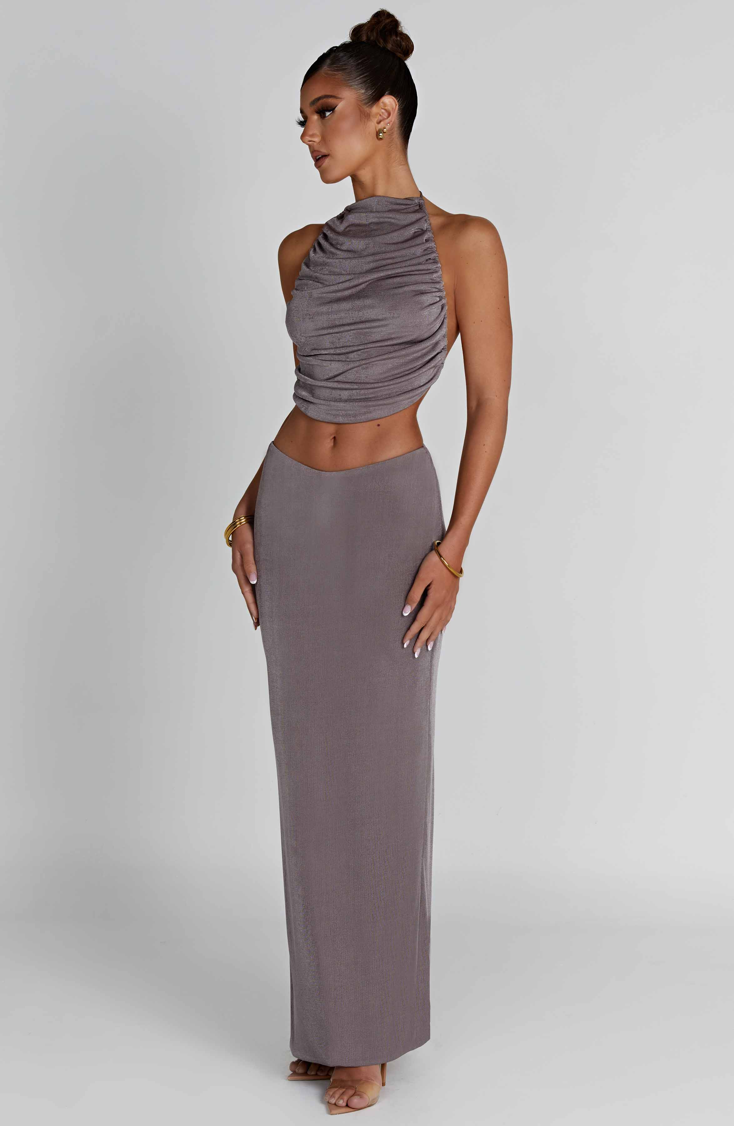 Fifi High Shine Jersey Maxi Skirt - Low Waist Charcoal