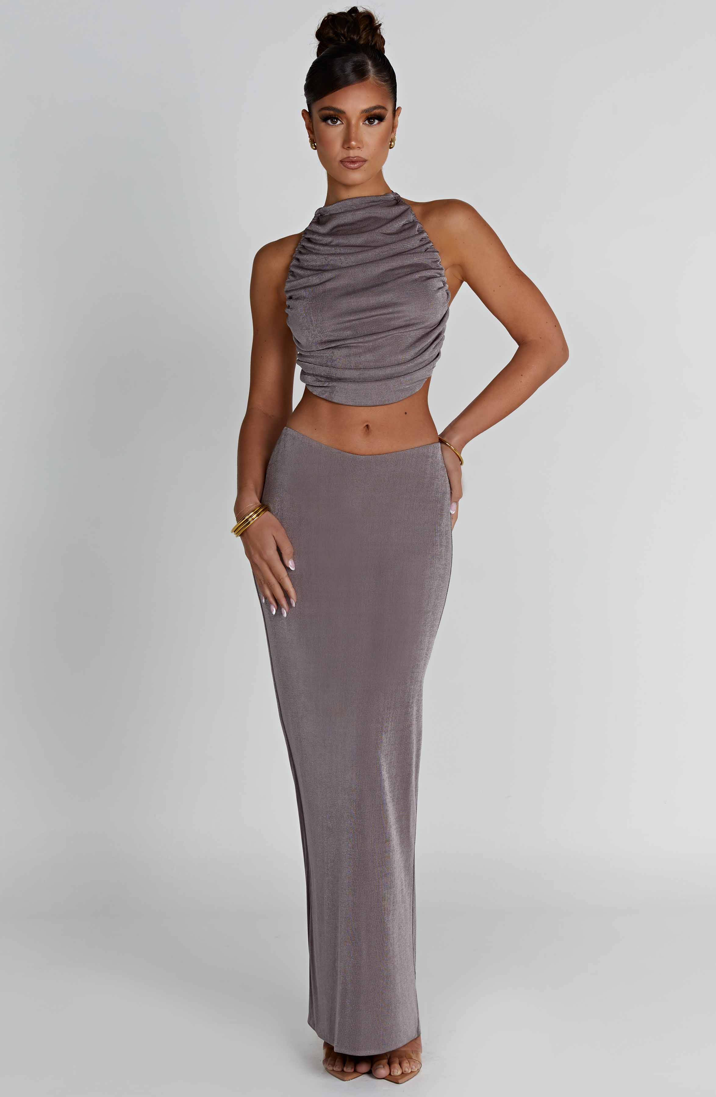 Fifi High Shine Jersey Maxi Skirt - Low Waist Charcoal