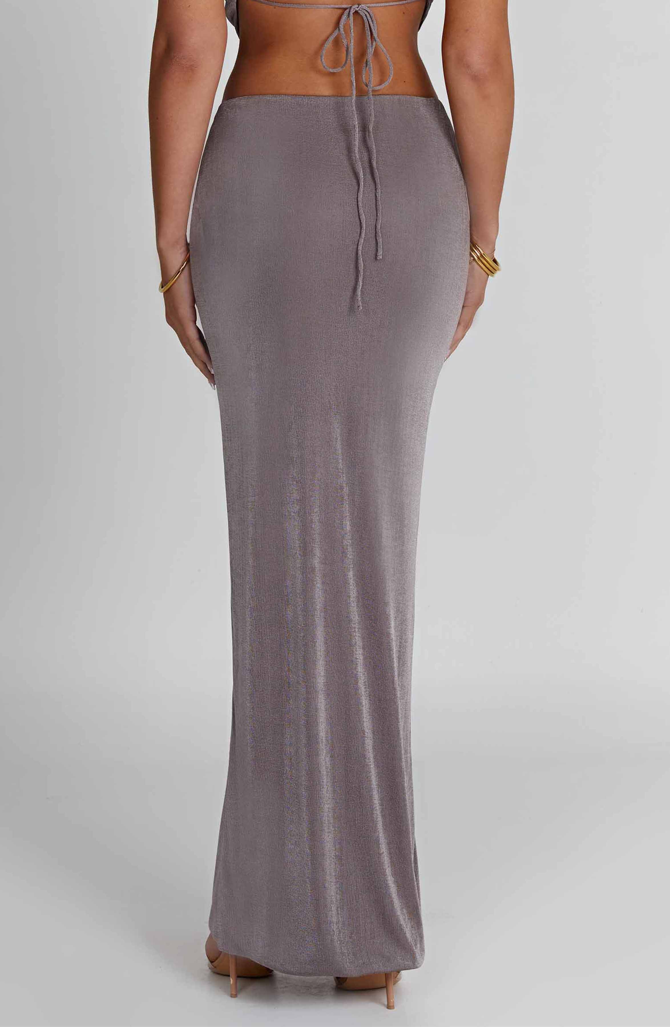 Fifi High Shine Jersey Maxi Skirt - Low Waist Charcoal