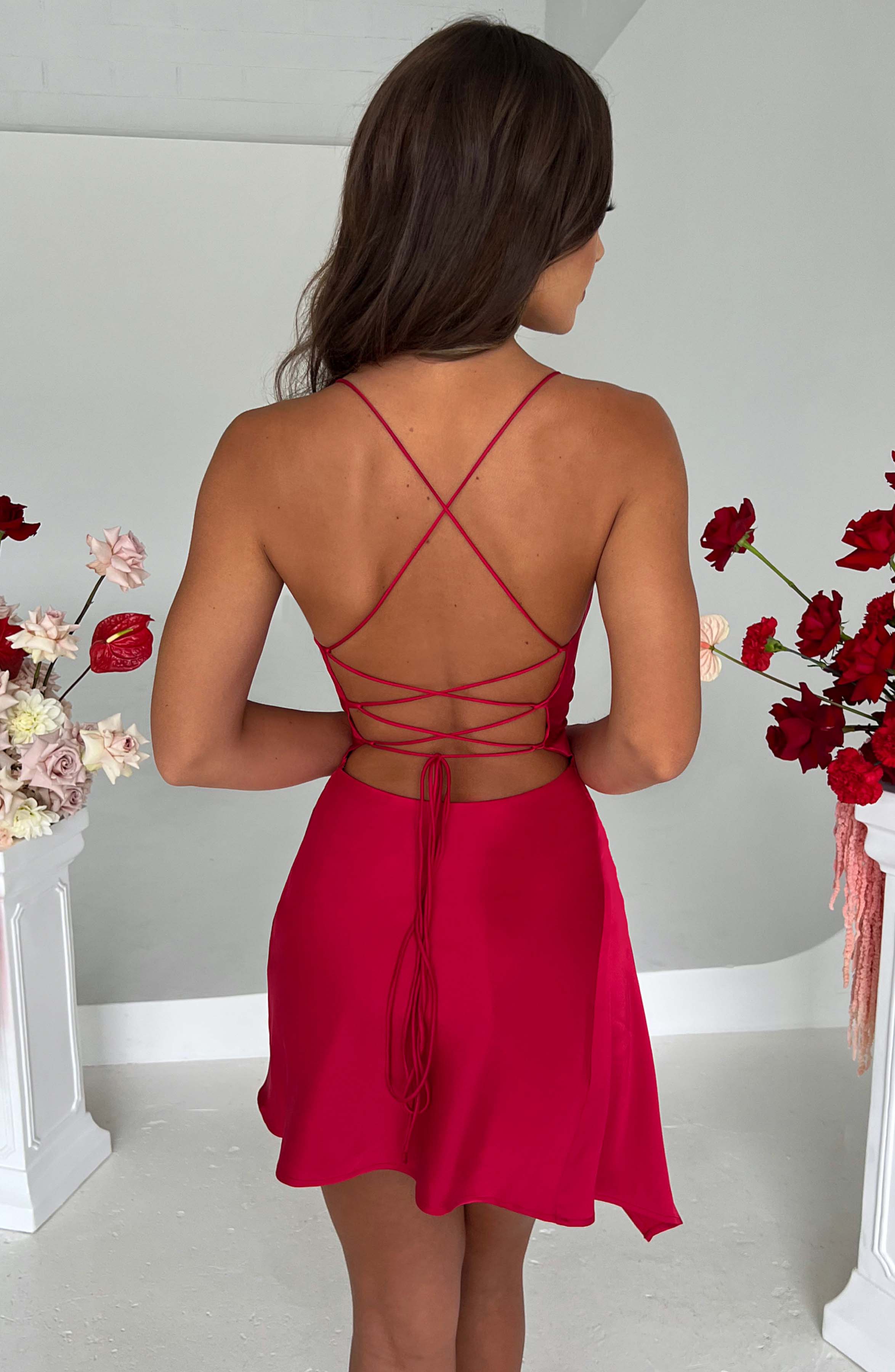 Ilia Red Mini Dress - Backless Satin Party Dress