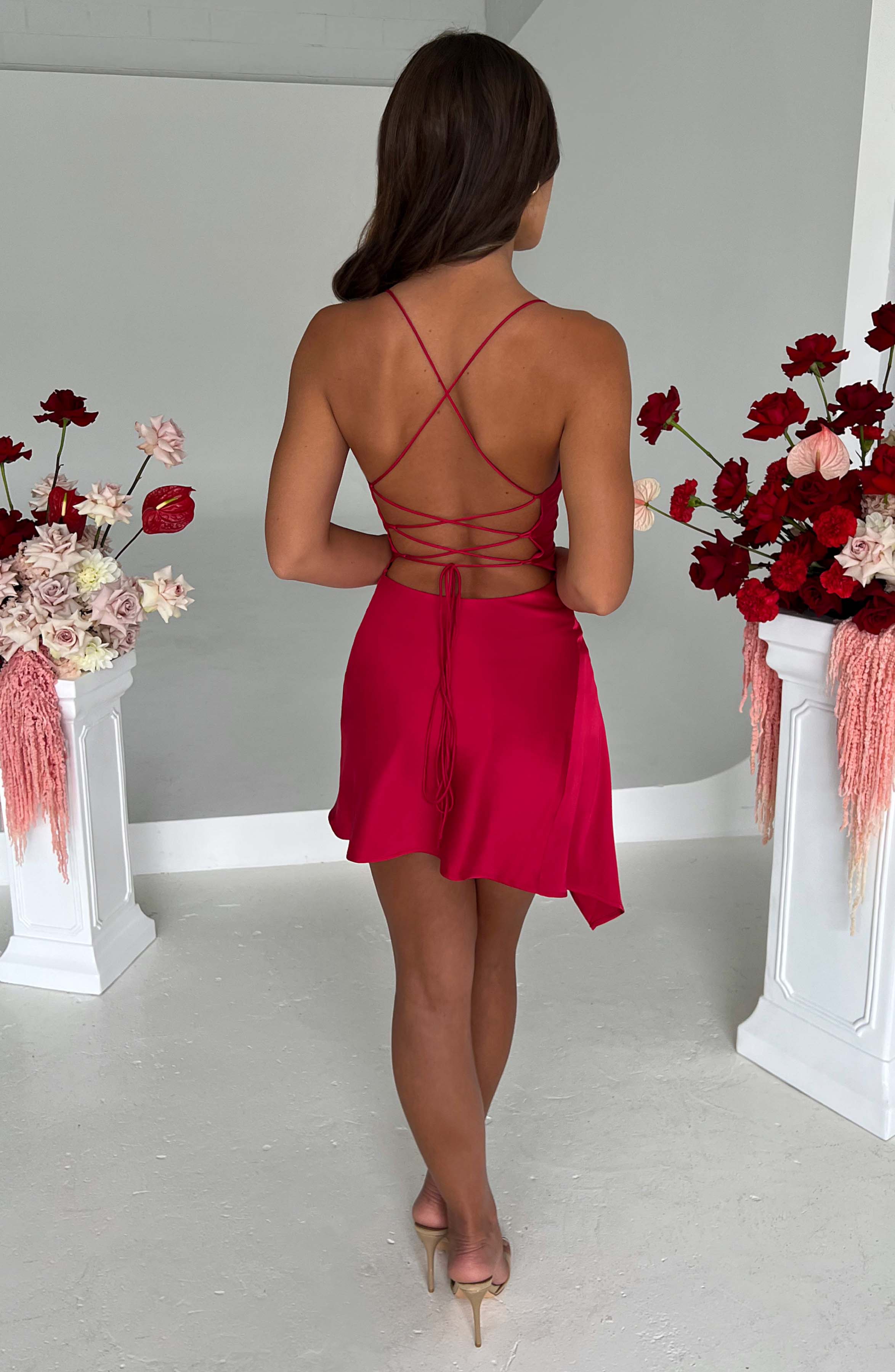 Ilia Red Mini Dress - Backless Satin Party Dress