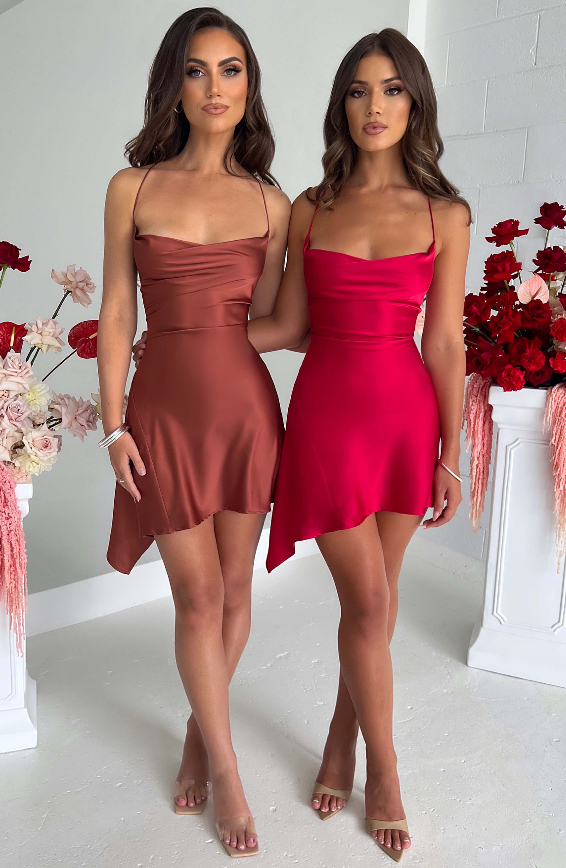 Ilia Red Mini Dress - Backless Satin Party Dress