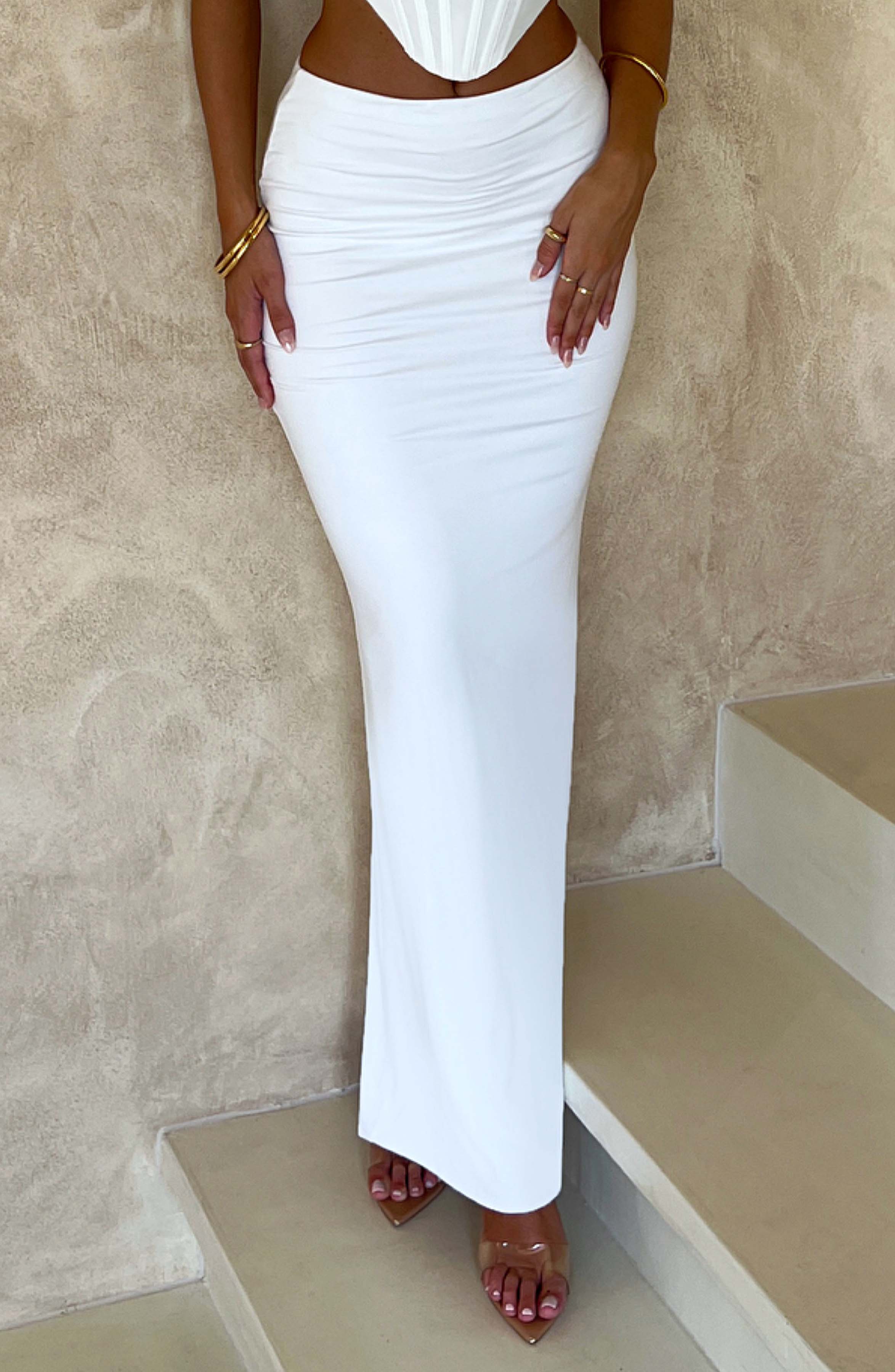 White High Waist Maxi Skirt - Astrid Stretch Jersey Fit