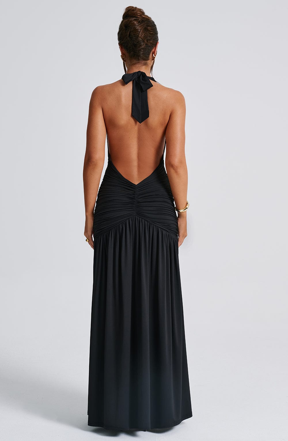 Melania Black Halter Neck Maxi Dress with Thigh Split