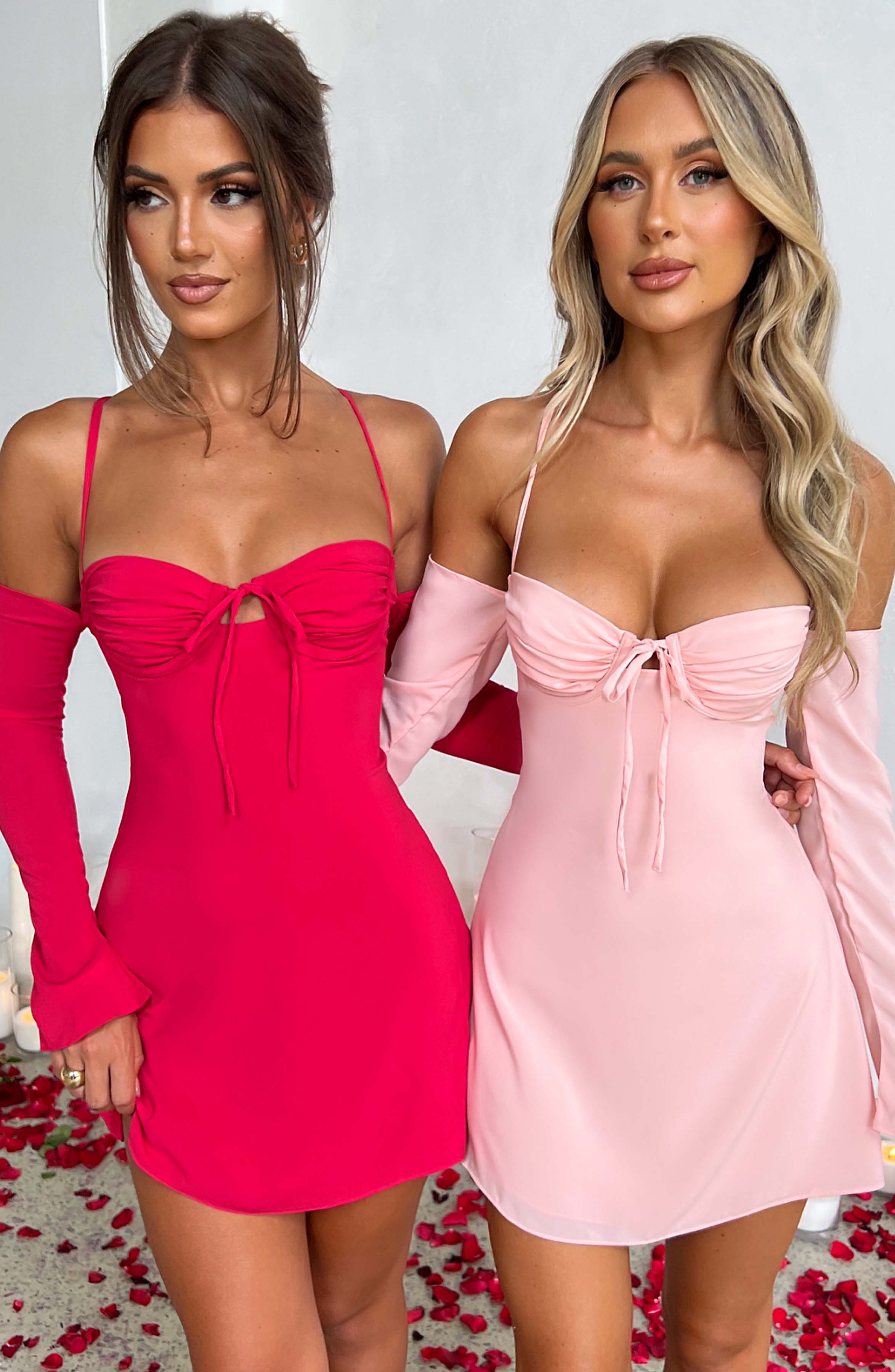 Blush Fiona Mini Dress - Flowy Satin with Lace Up Back