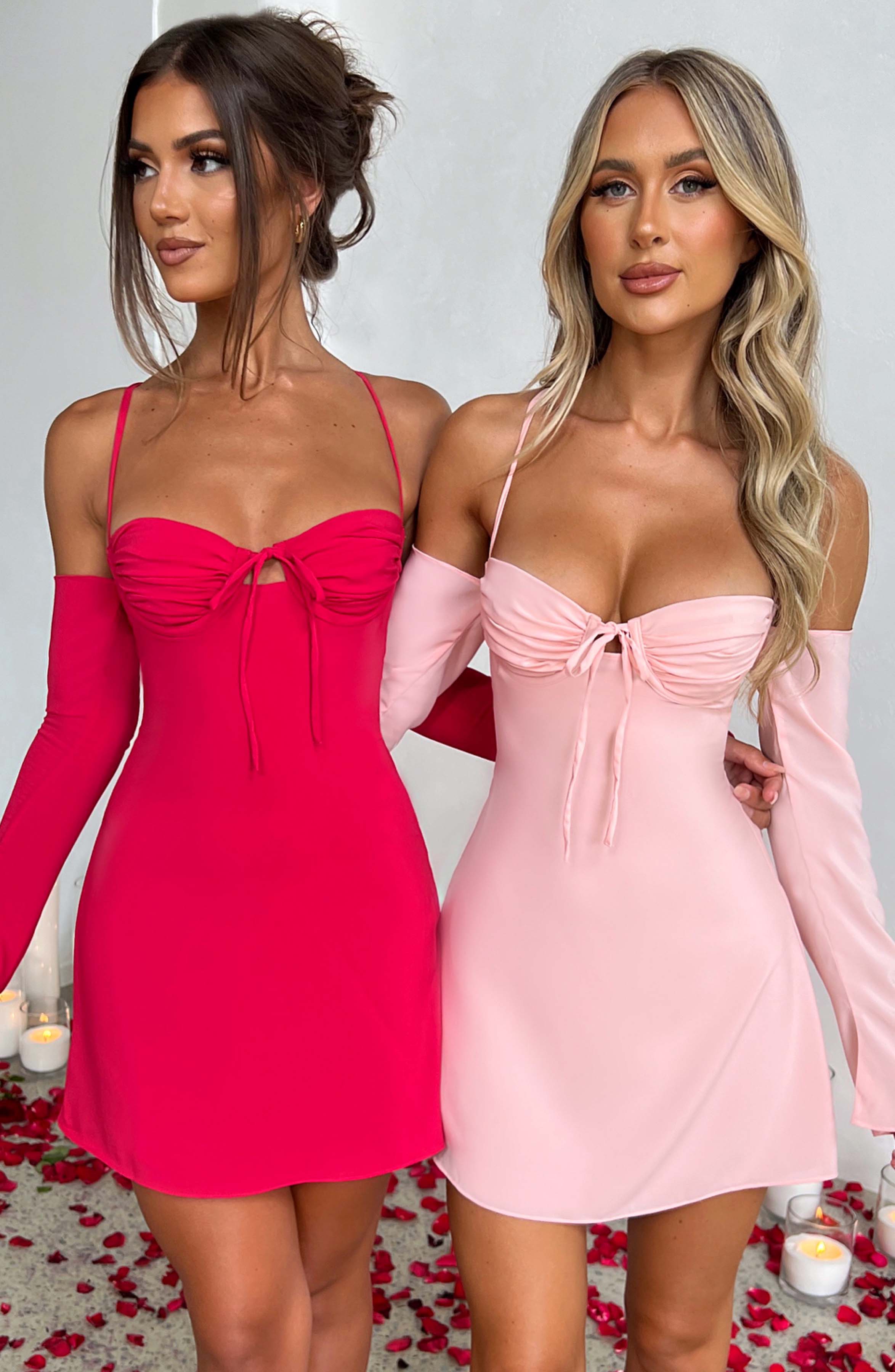 Blush Fiona Mini Dress - Flowy Satin with Lace Up Back