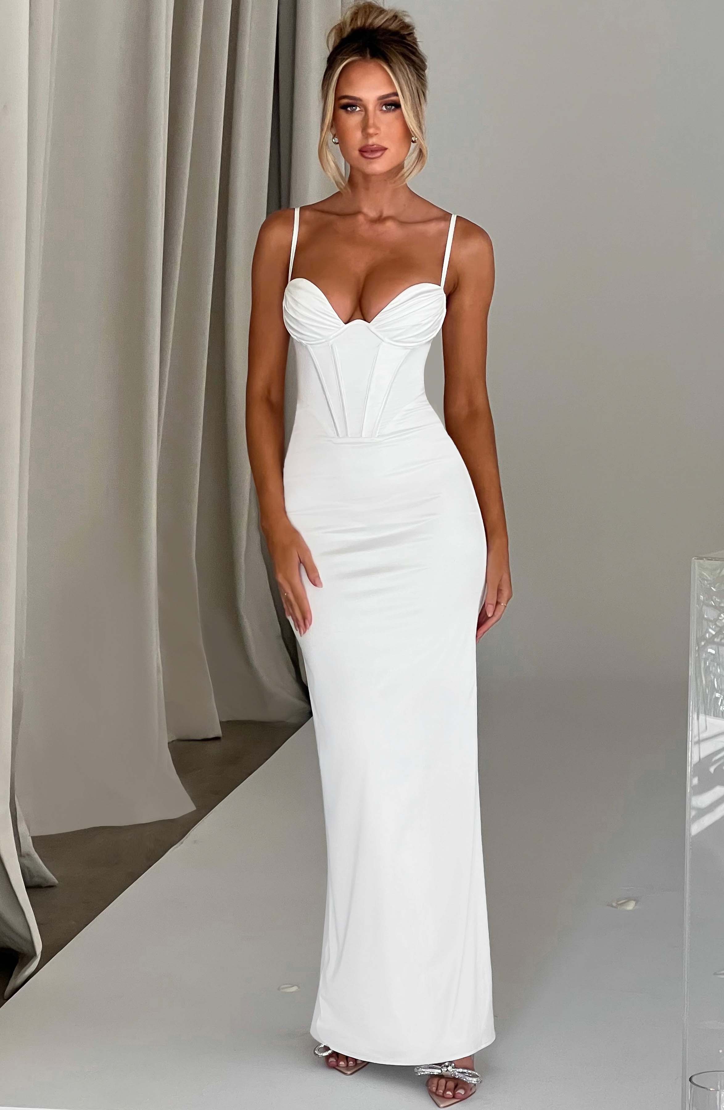 Onika Corset Maxi Dress in Ivory - Adjustable Straps & Snatched Fit