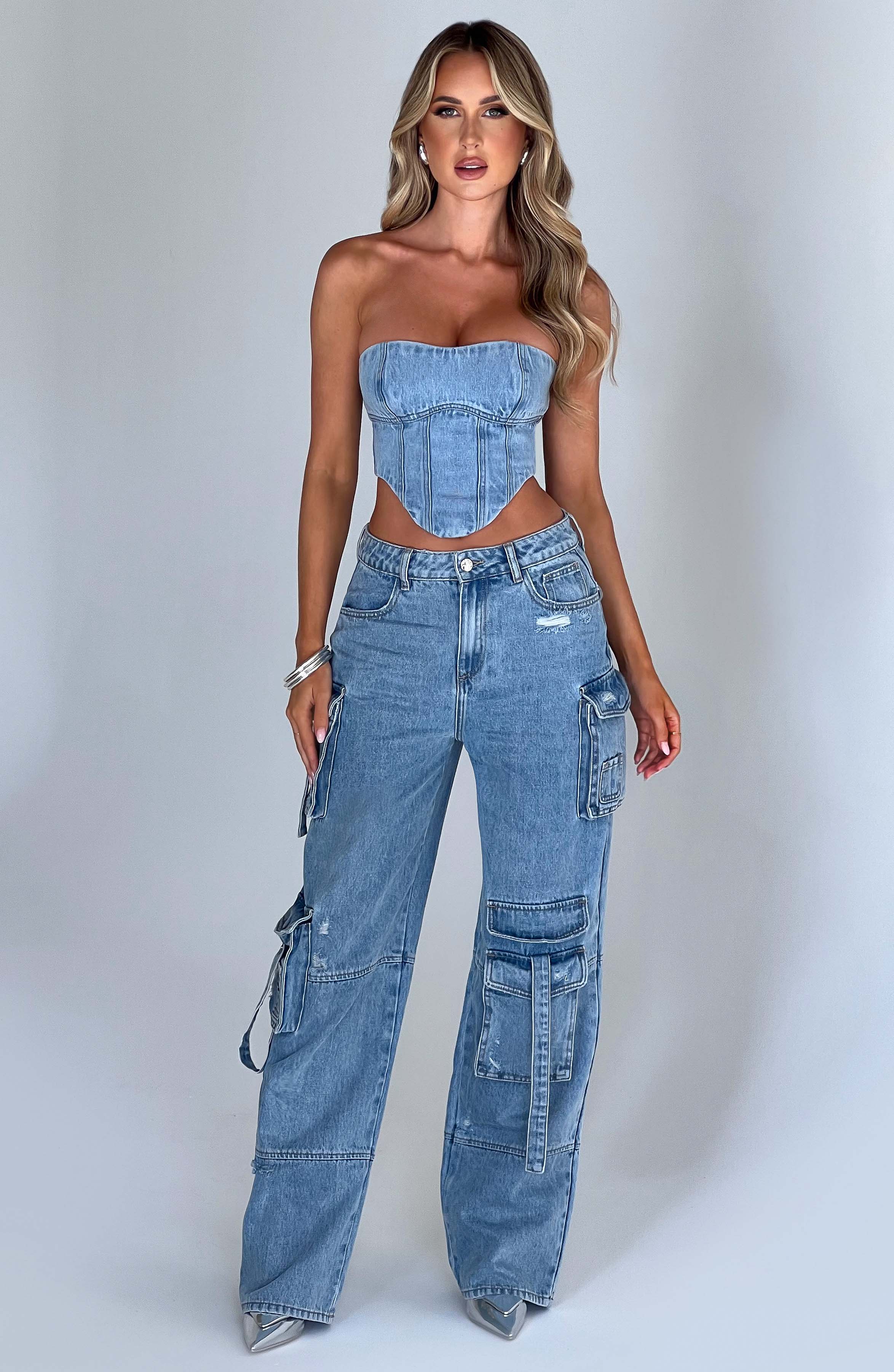 Y2K Brooklyn Cargo Pants - Oversized Denim Trousers Blue
