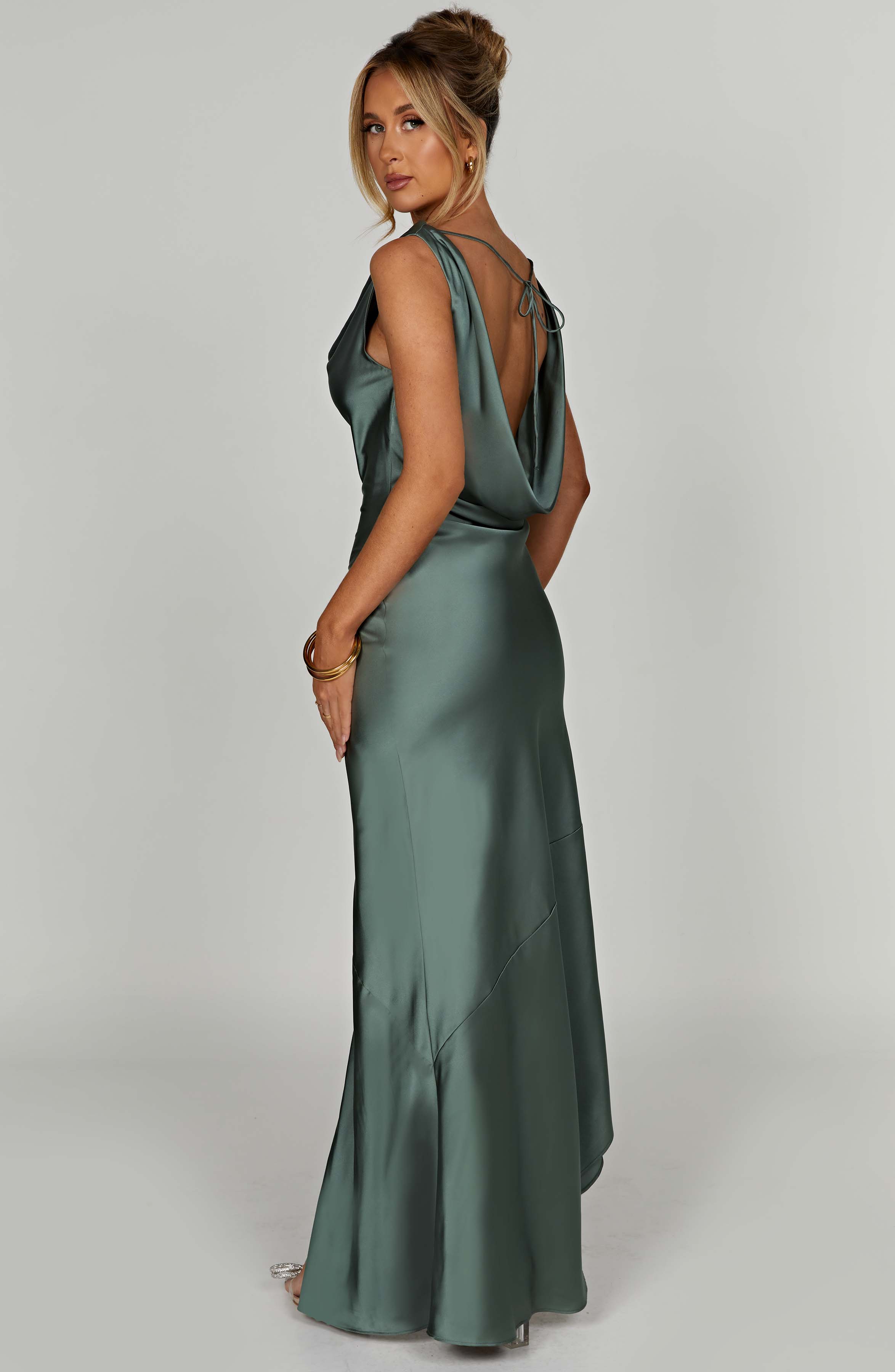 Sage Off Shoulder Marilyn Maxi Dress with Thigh Split