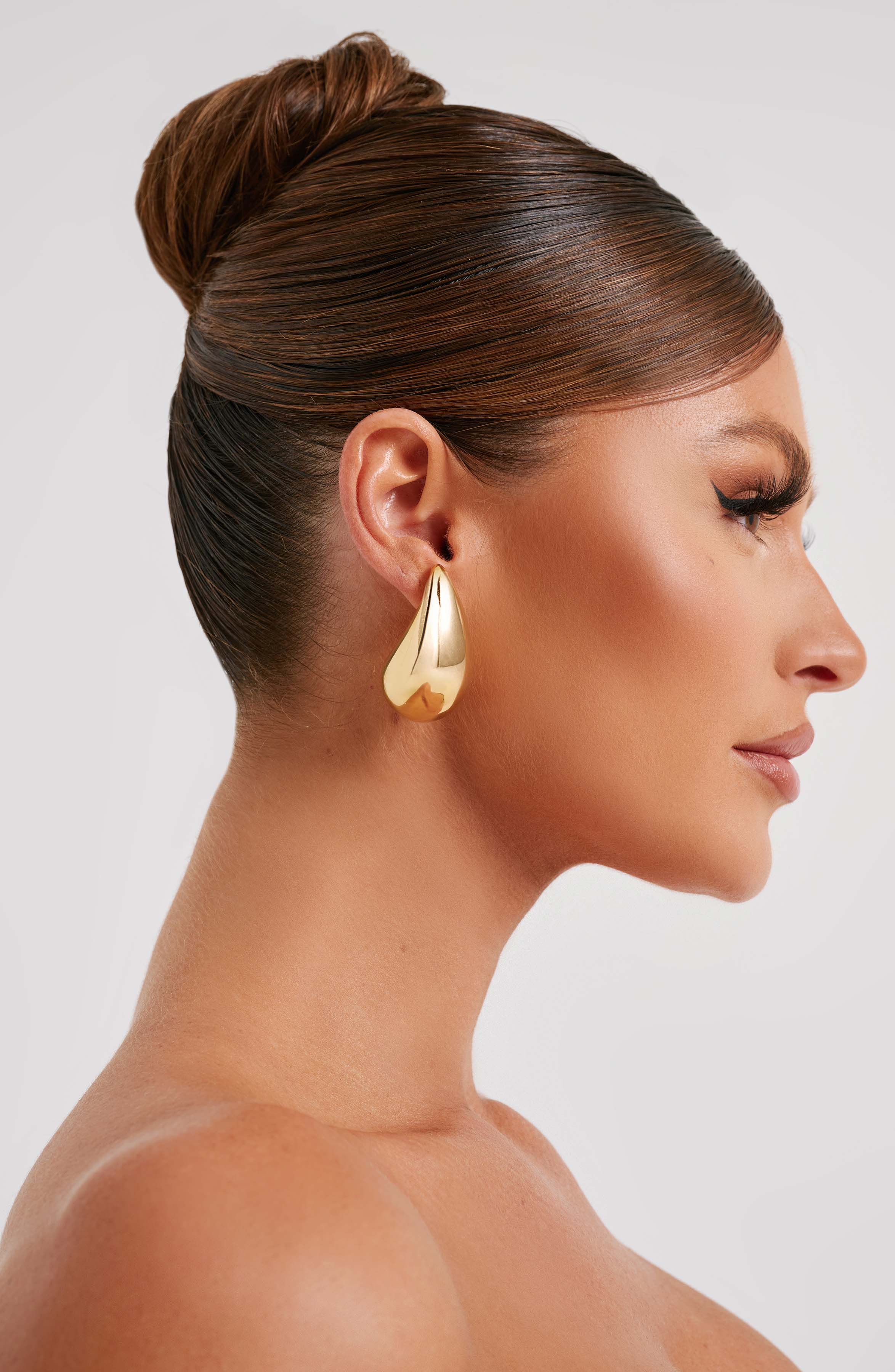 Gold Drop Earrings with Stud Fastening – Large Fayth Design