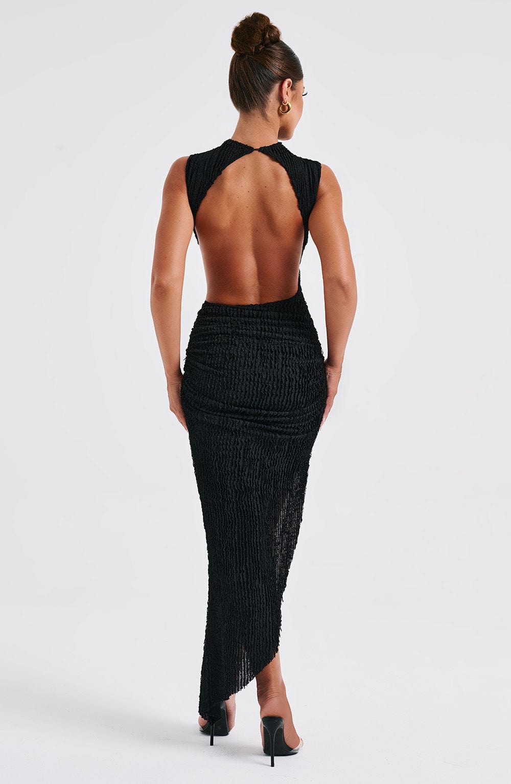 Aphrodite Black Midi Dress with Open Back & Thigh Split