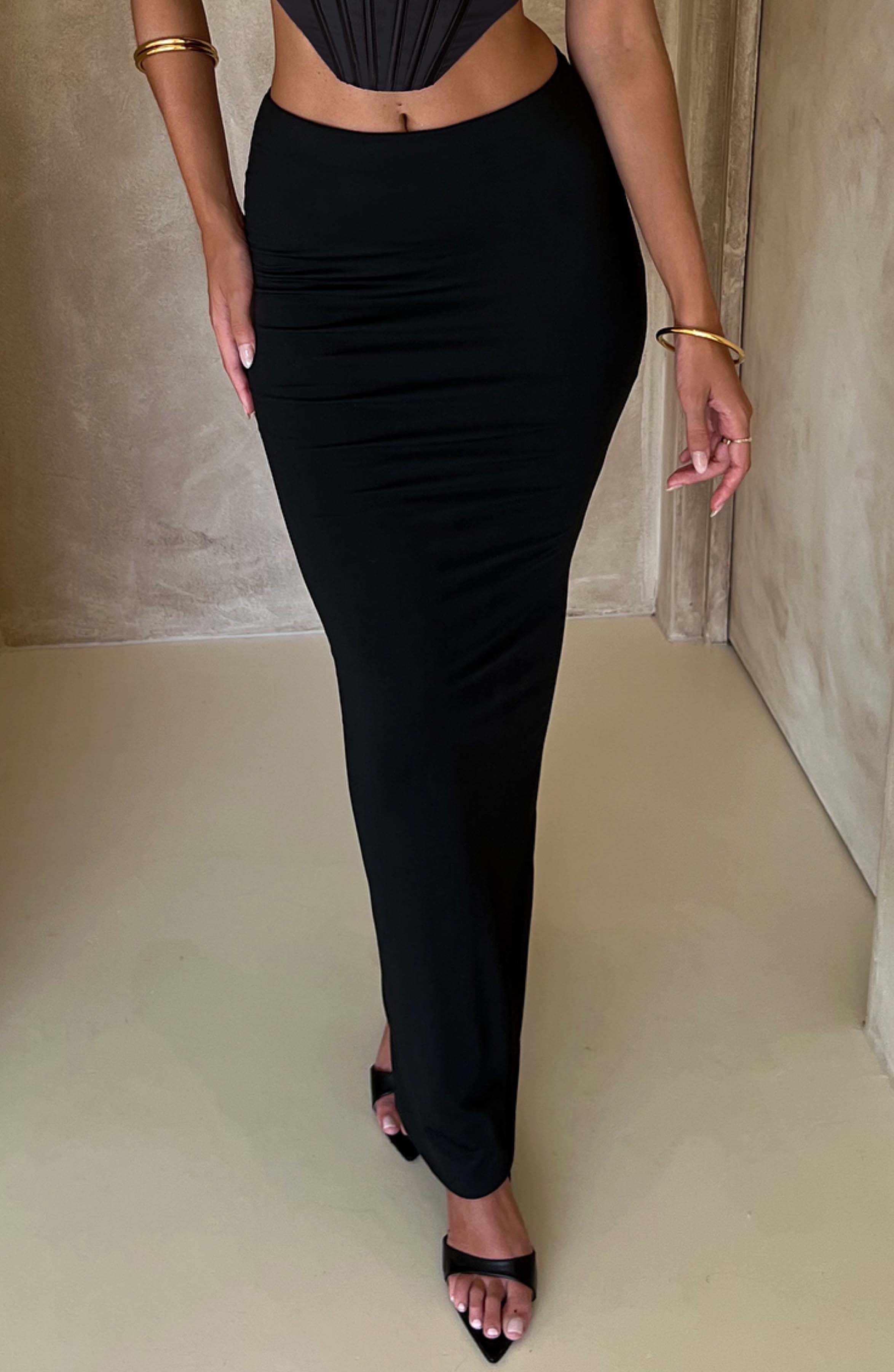Astrid High Waist Stretchy Maxi Skirt in Black