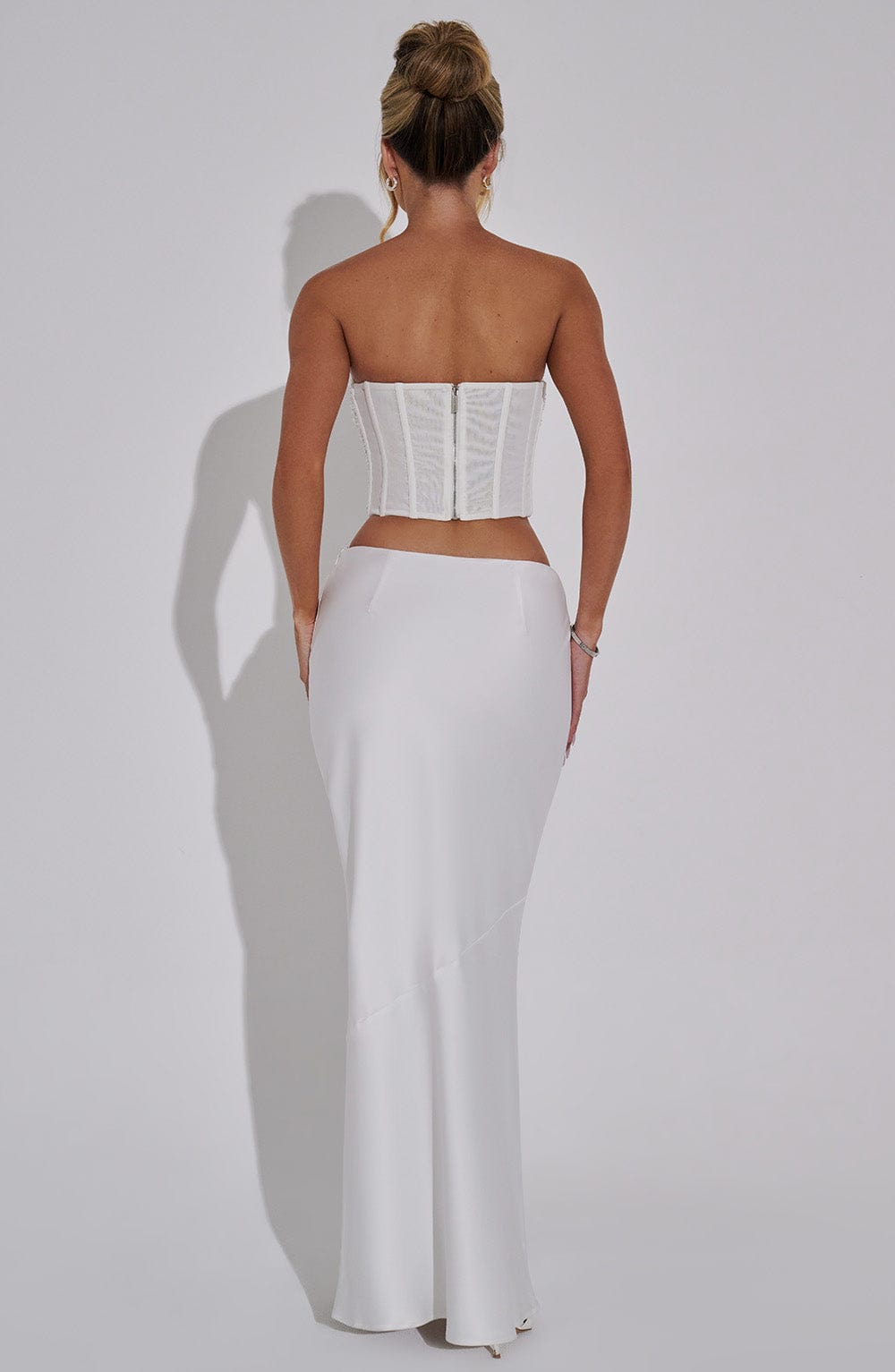 Bernadette Ivory Satin Maxi Skirt with Pleat Detail