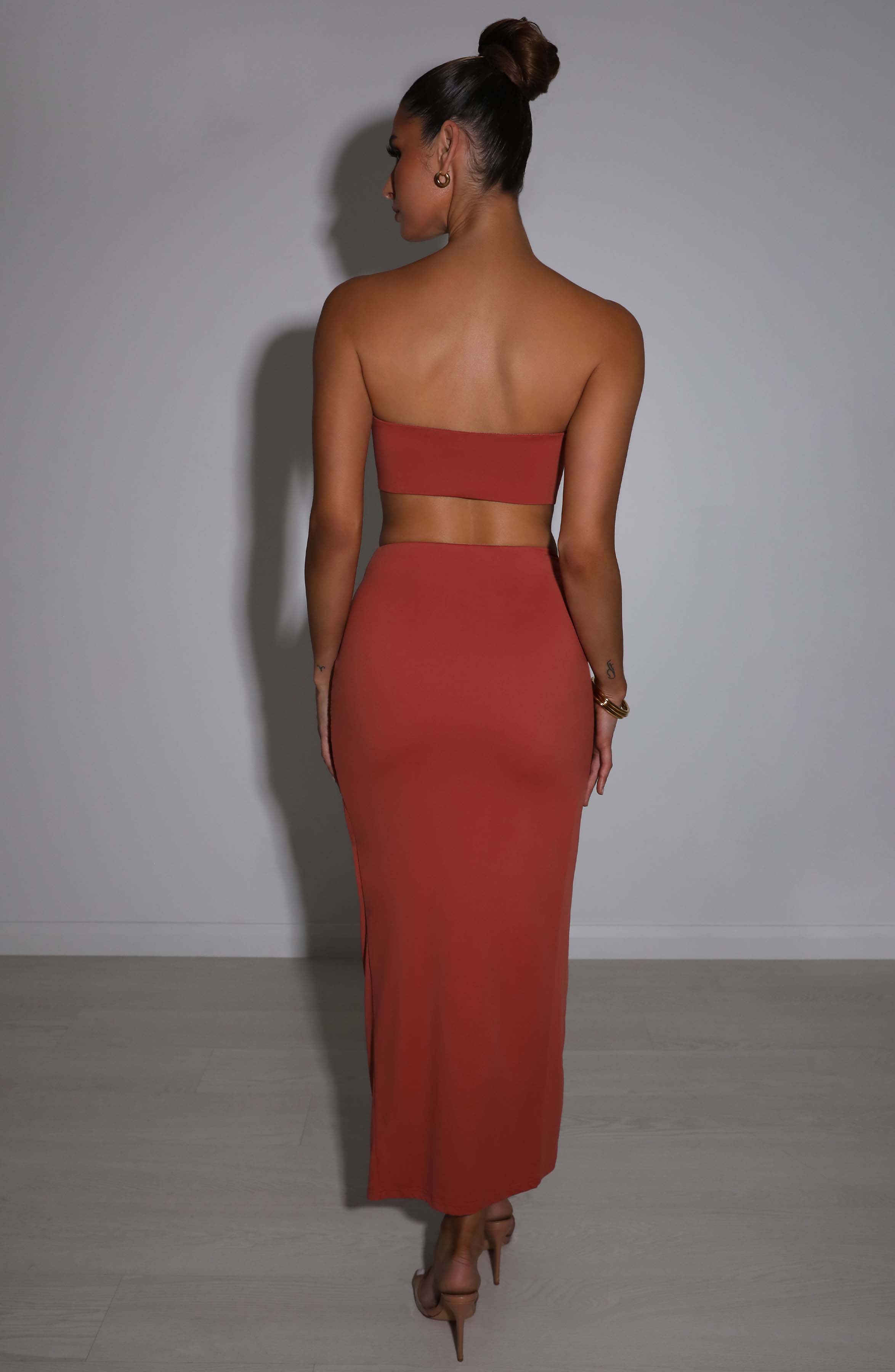 Rosa Twist Front Maxi Skirt - Rust Stretch Jersey Split