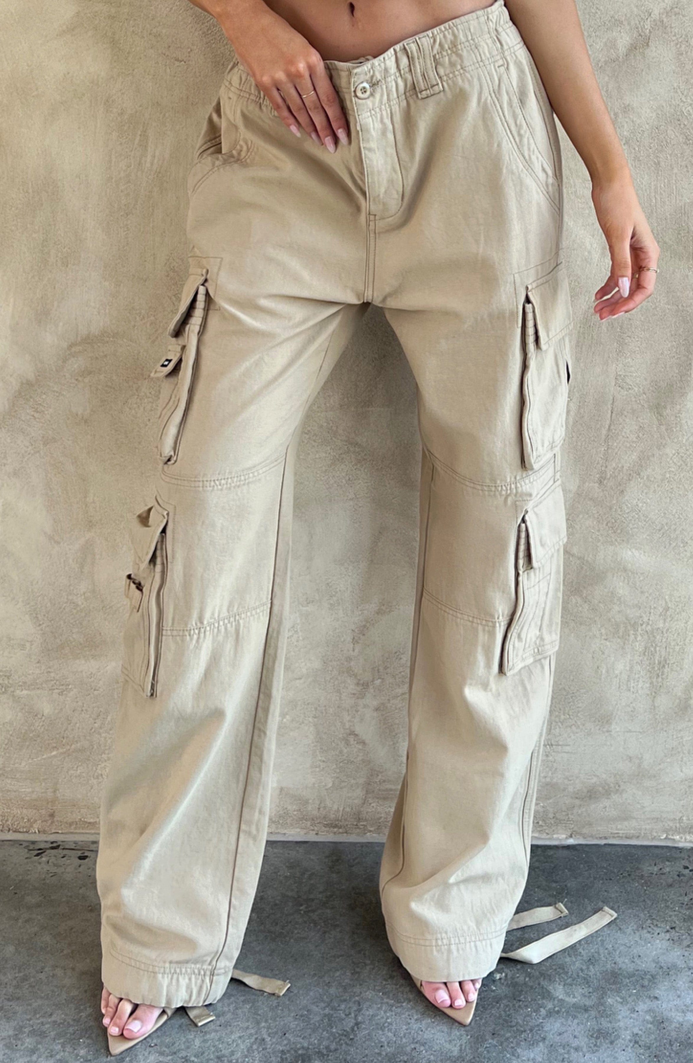 Tinashe Oversized Cargo Pants in Sand - Y2K Wide Leg Style