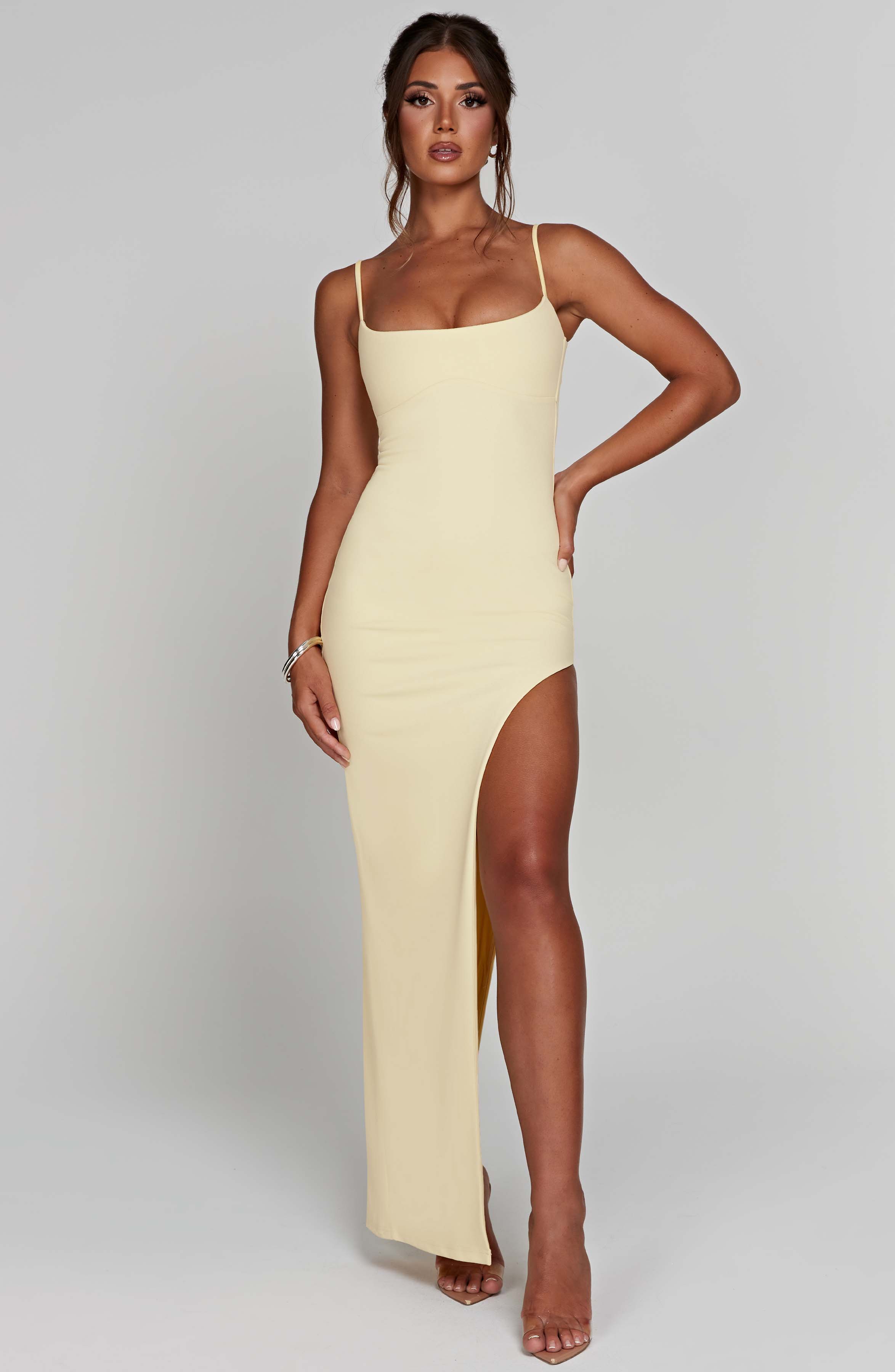 Lemon Tiarne Maxi Dress with Adjustable Straps & Side Slit