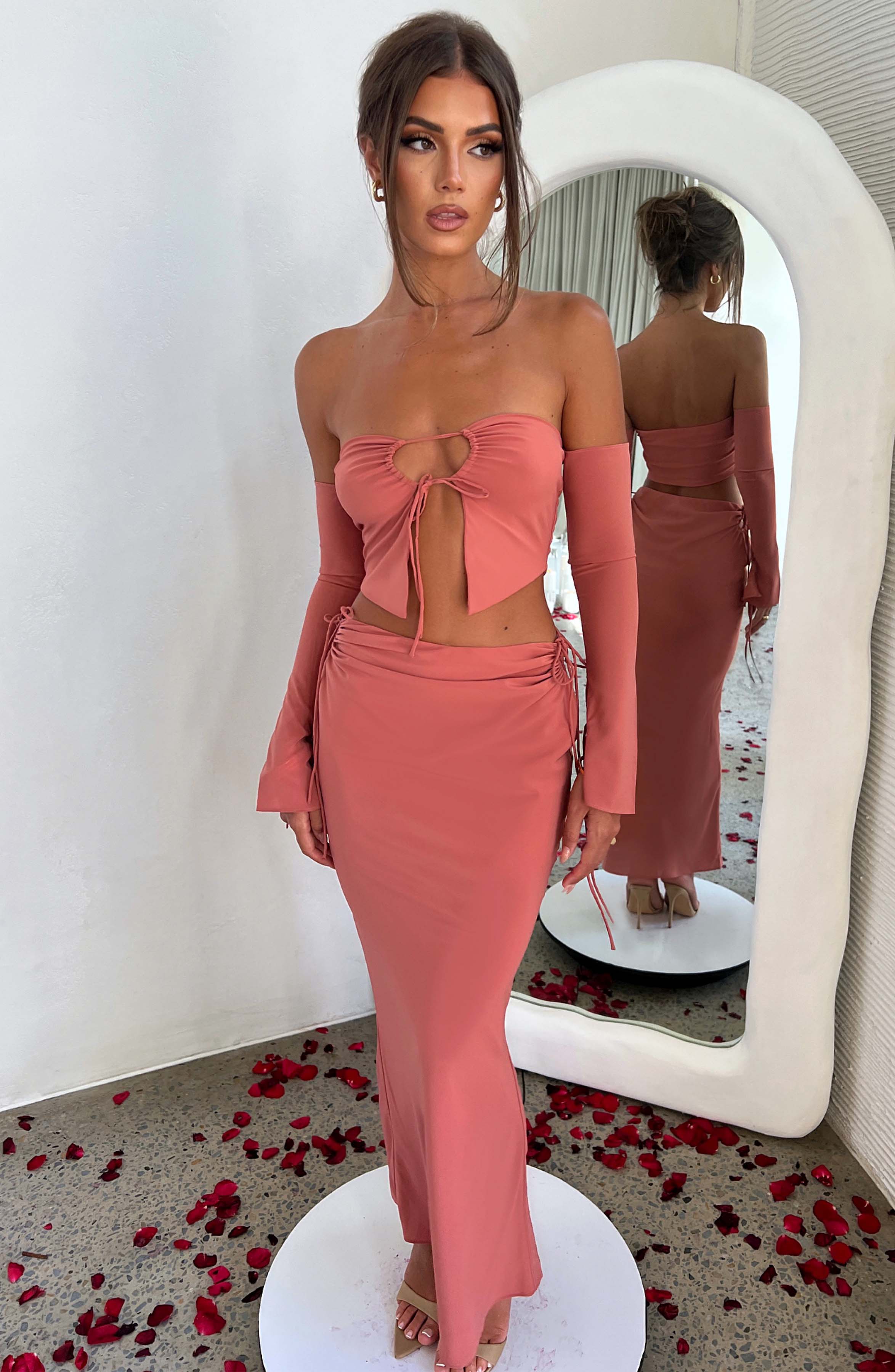 Tana Maxi Skirt in Rose Pink - Flowy Georgette Satin with Tie Detail