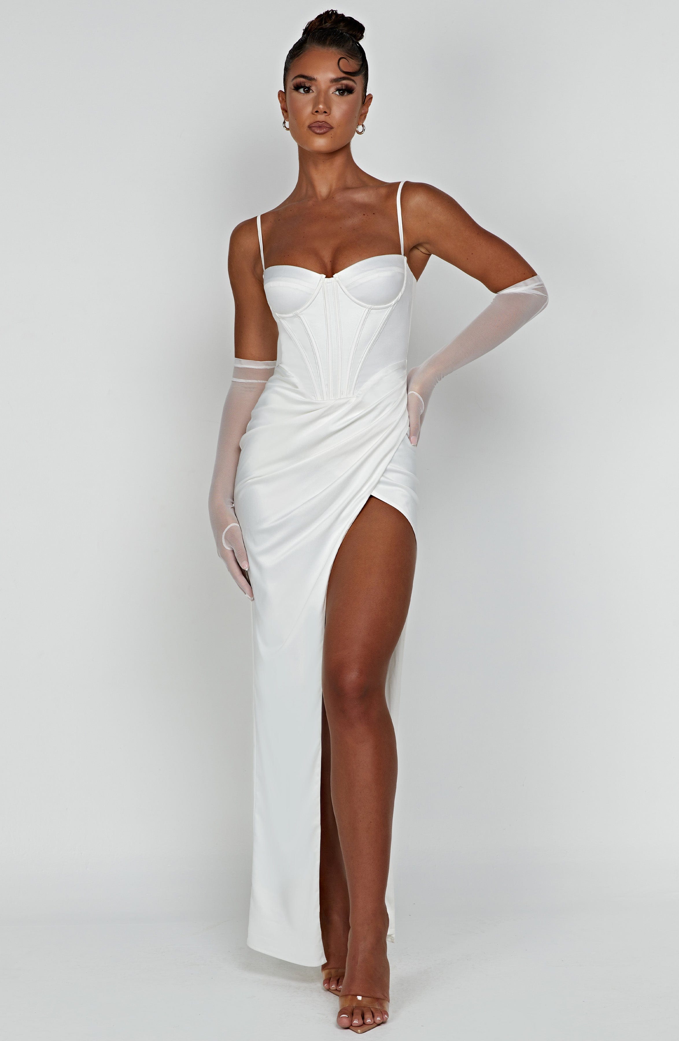Despina Ivory Corset Maxi Dress for Weddings & Proms