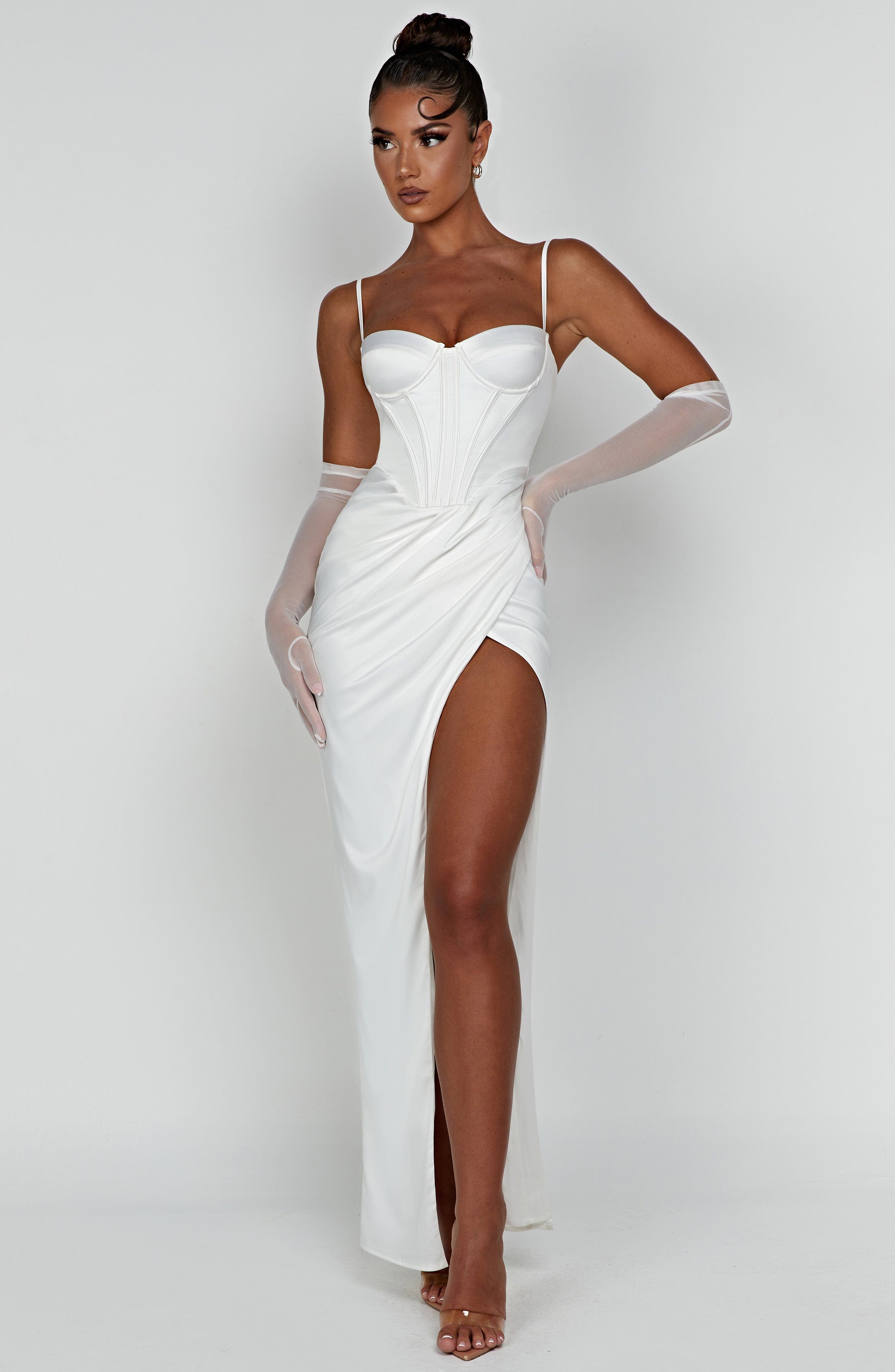 Despina Ivory Corset Maxi Dress for Weddings & Proms