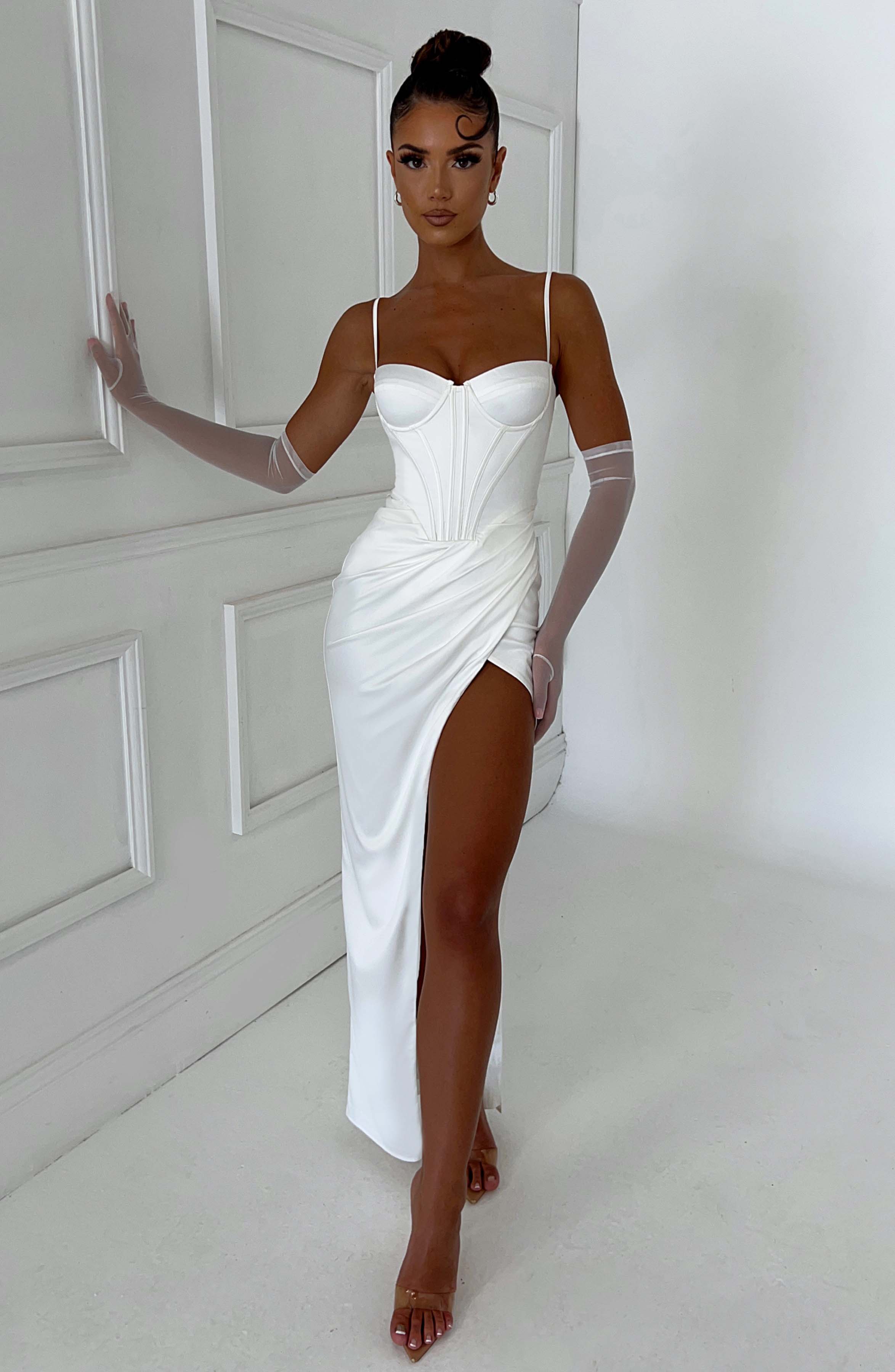 Despina Ivory Corset Maxi Dress for Weddings & Proms