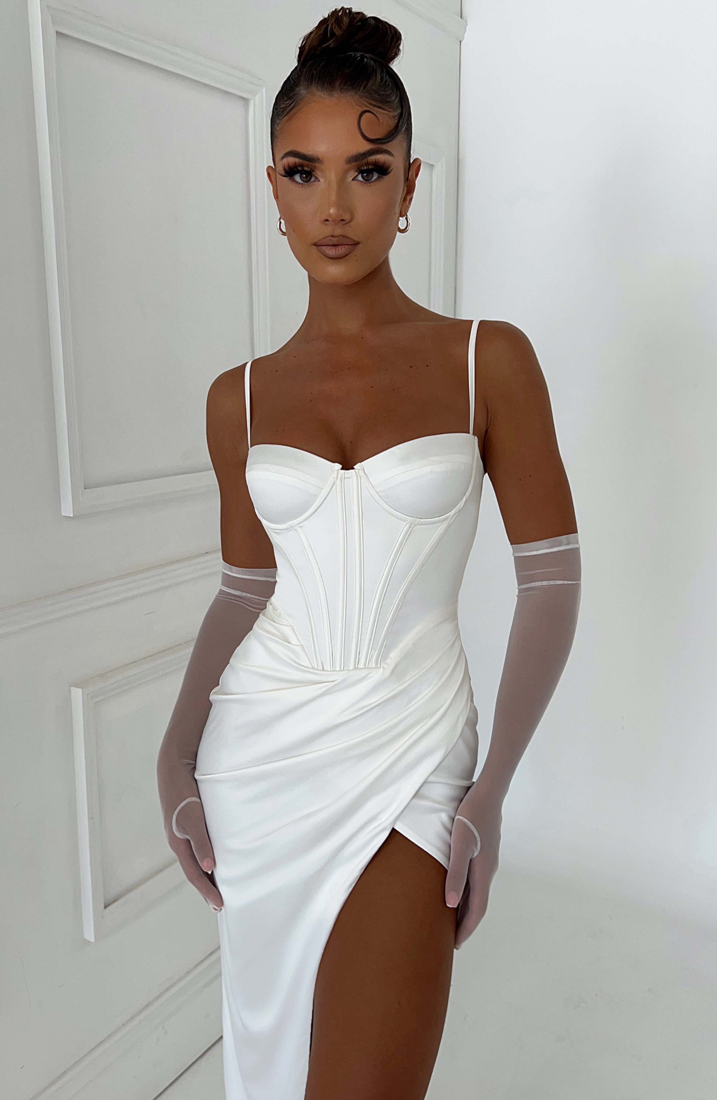 Despina Ivory Corset Maxi Dress for Weddings & Proms