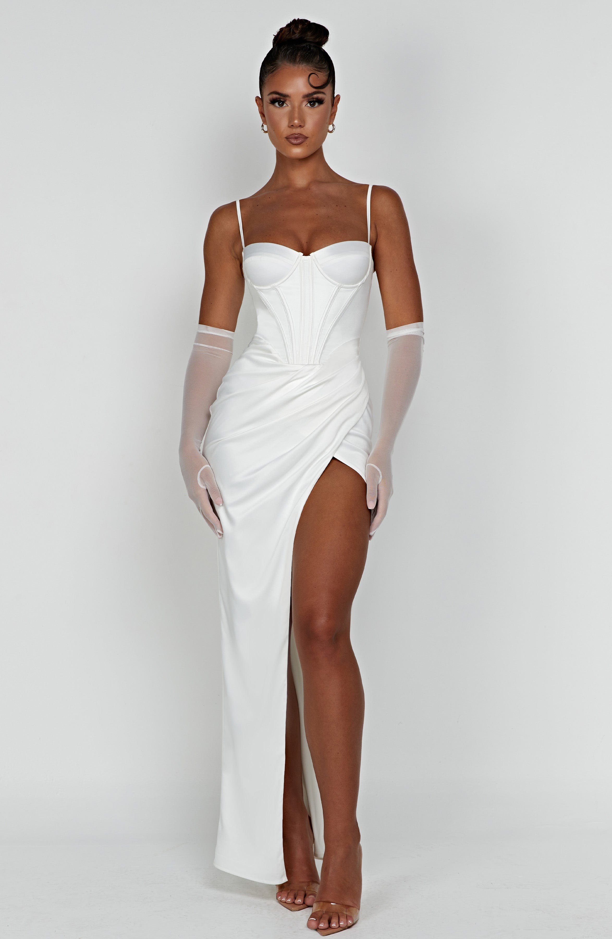 Despina Ivory Corset Maxi Dress for Weddings & Proms