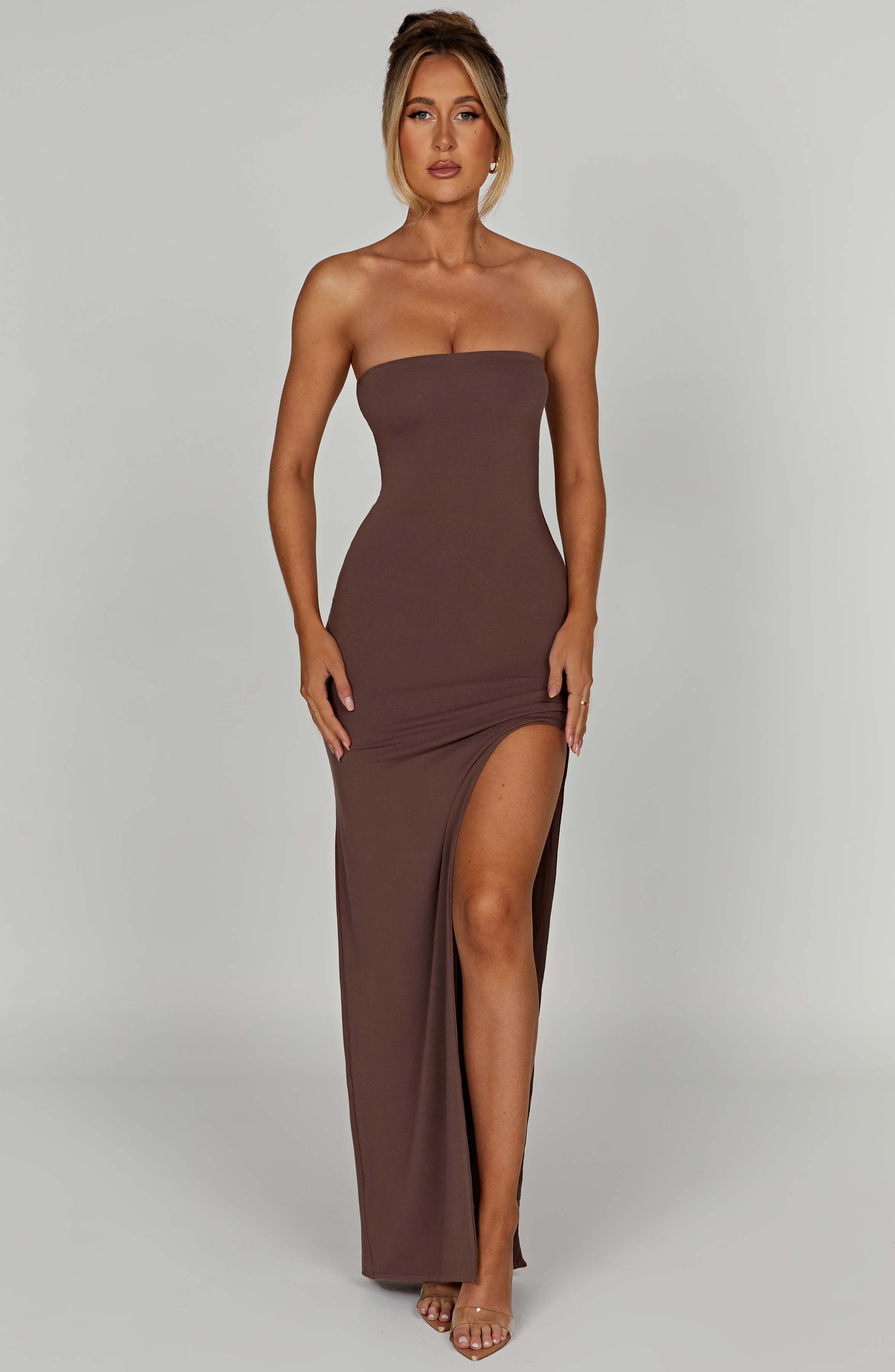 Teyana Strapless Maxi Dress - Chocolate, Double-Lined & Thigh Split