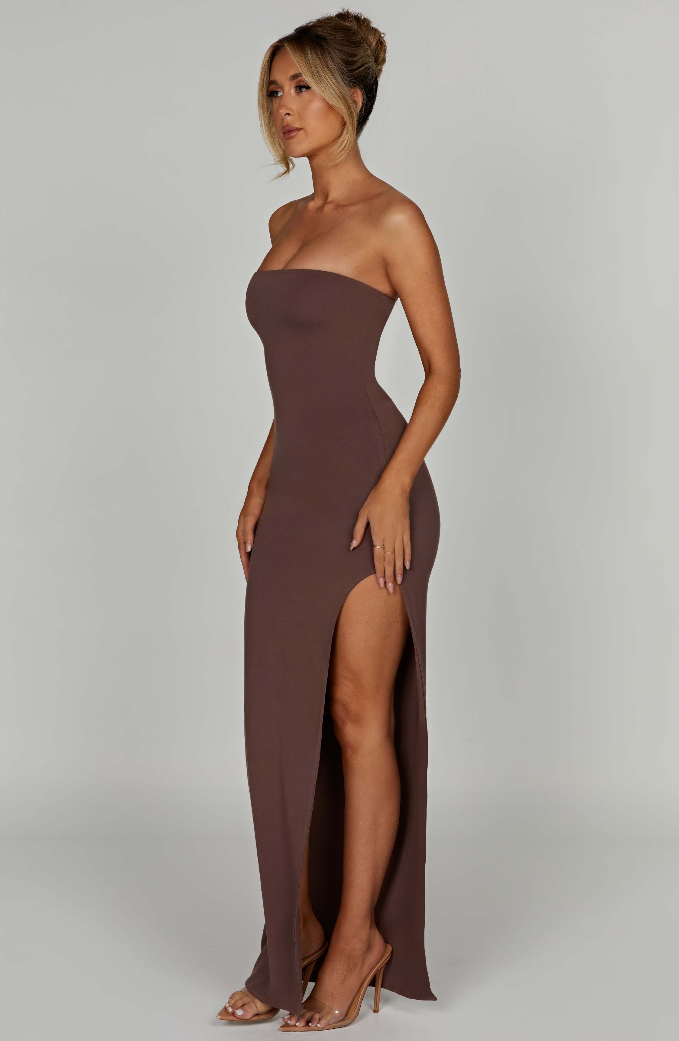 Teyana Strapless Maxi Dress - Chocolate, Double-Lined & Thigh Split