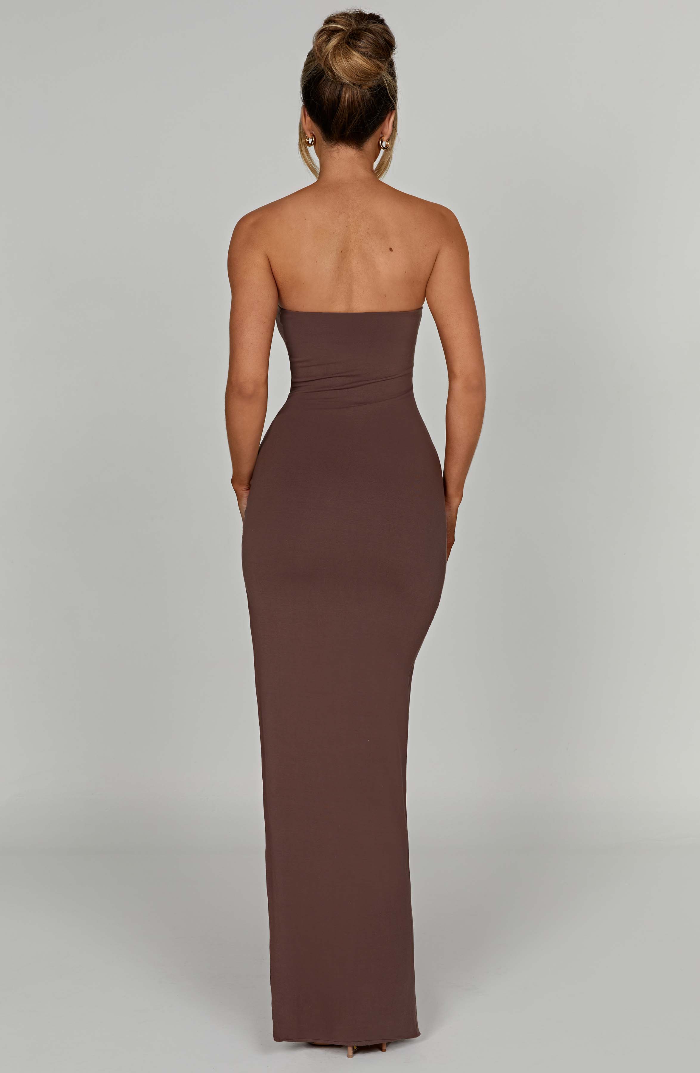 Teyana Strapless Maxi Dress - Chocolate, Double-Lined & Thigh Split