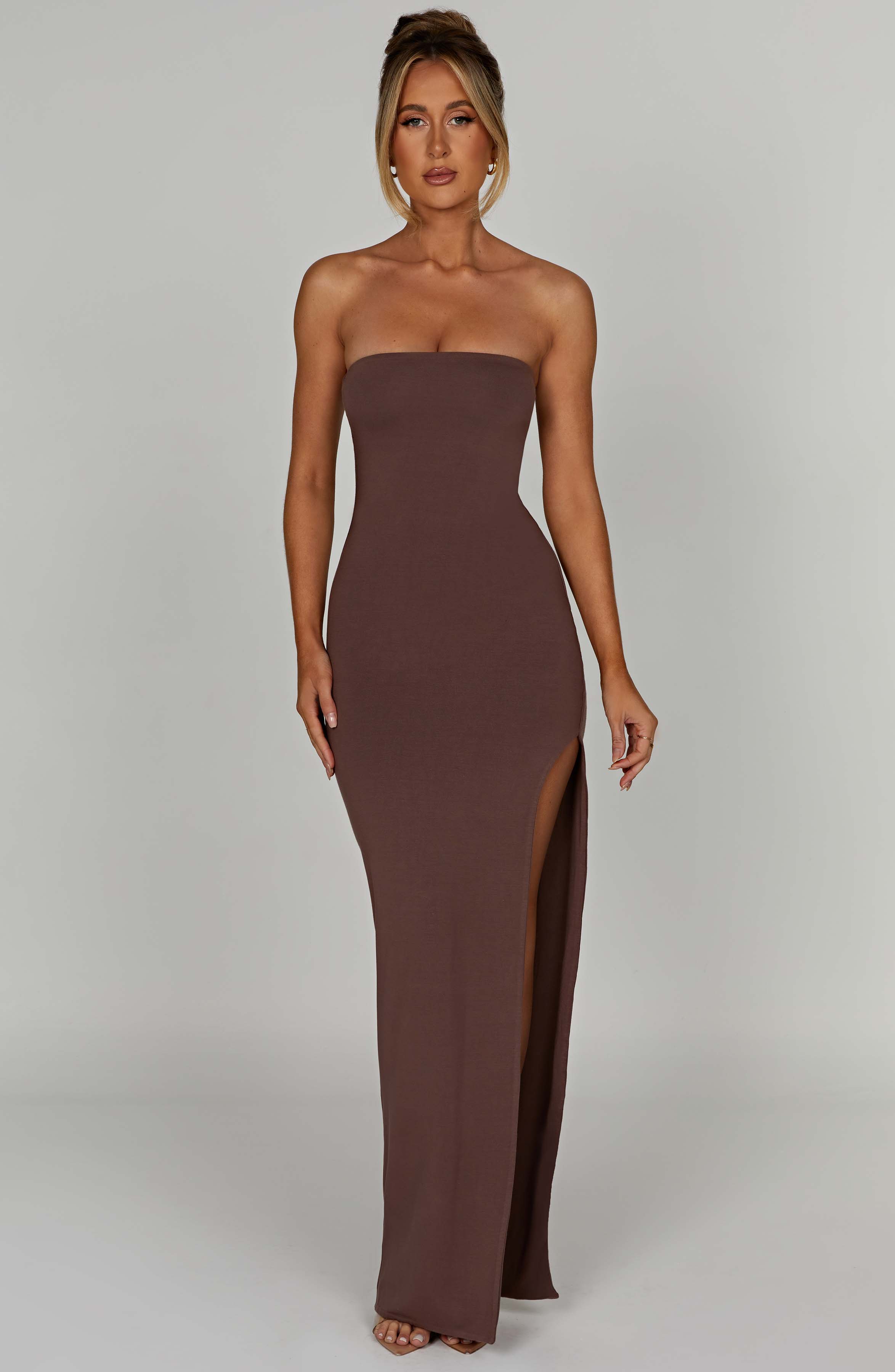 Teyana Strapless Maxi Dress - Chocolate, Double-Lined & Thigh Split
