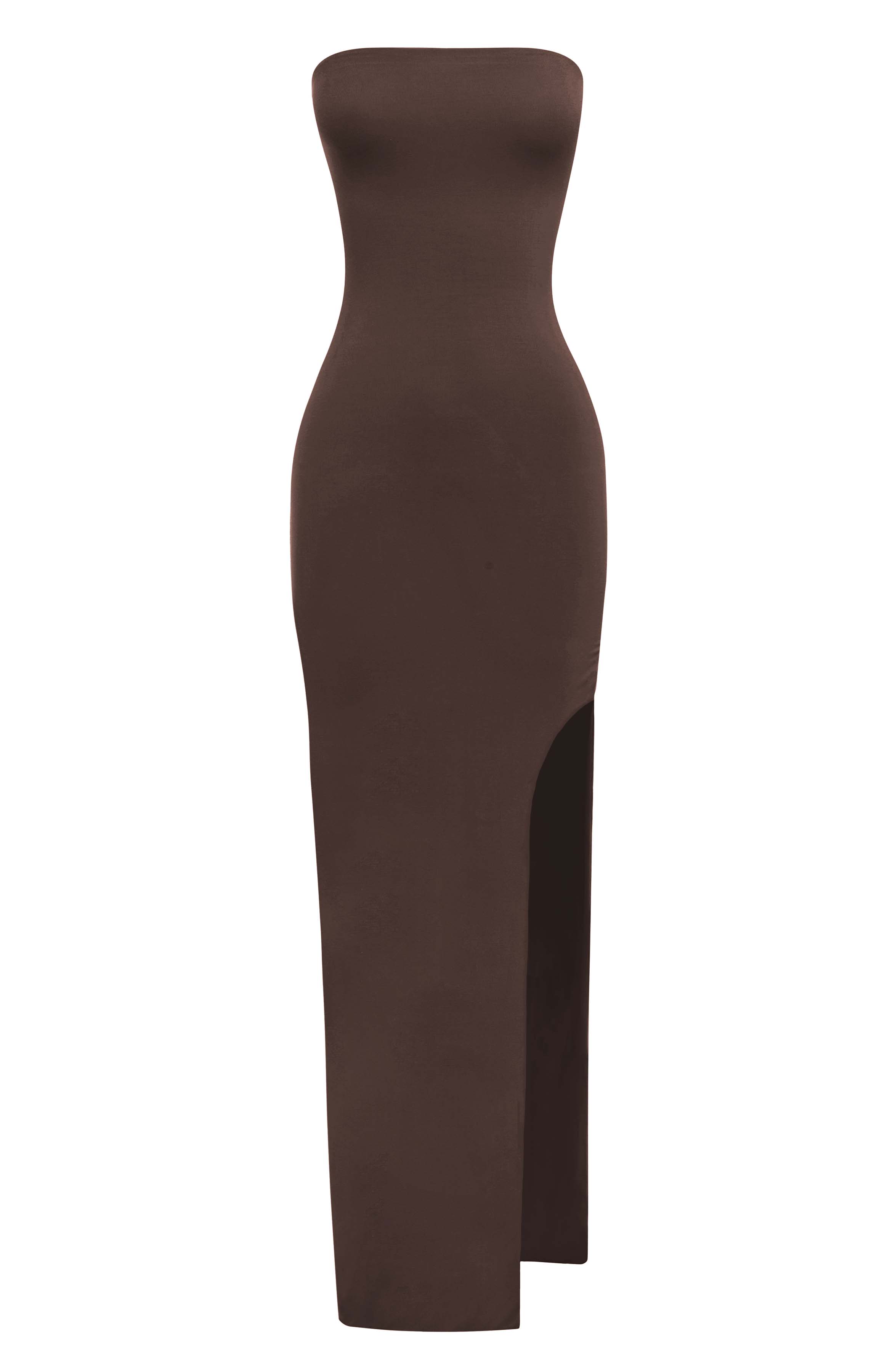Teyana Strapless Maxi Dress - Chocolate, Double-Lined & Thigh Split