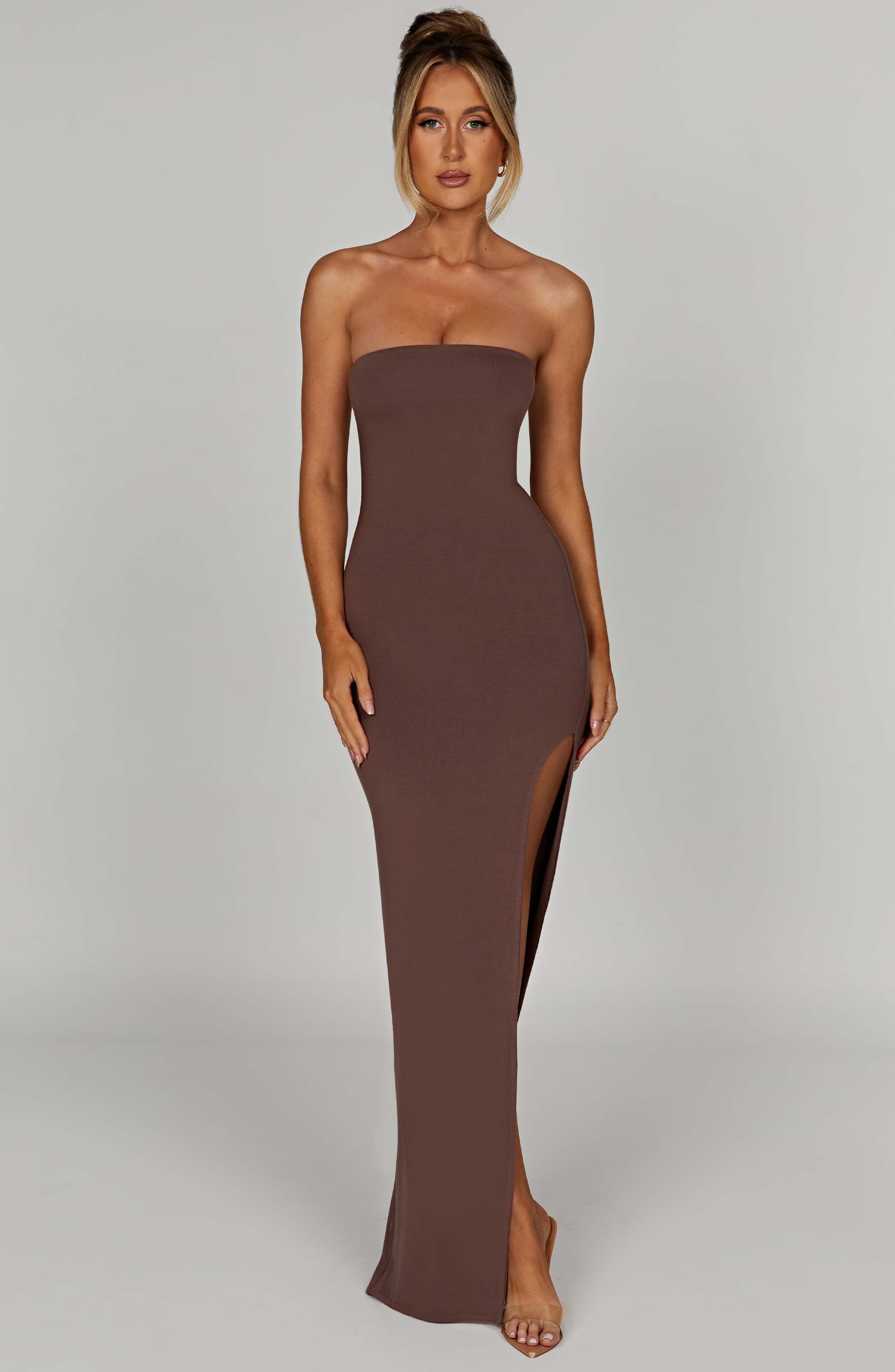 Teyana Strapless Maxi Dress - Chocolate, Double-Lined & Thigh Split
