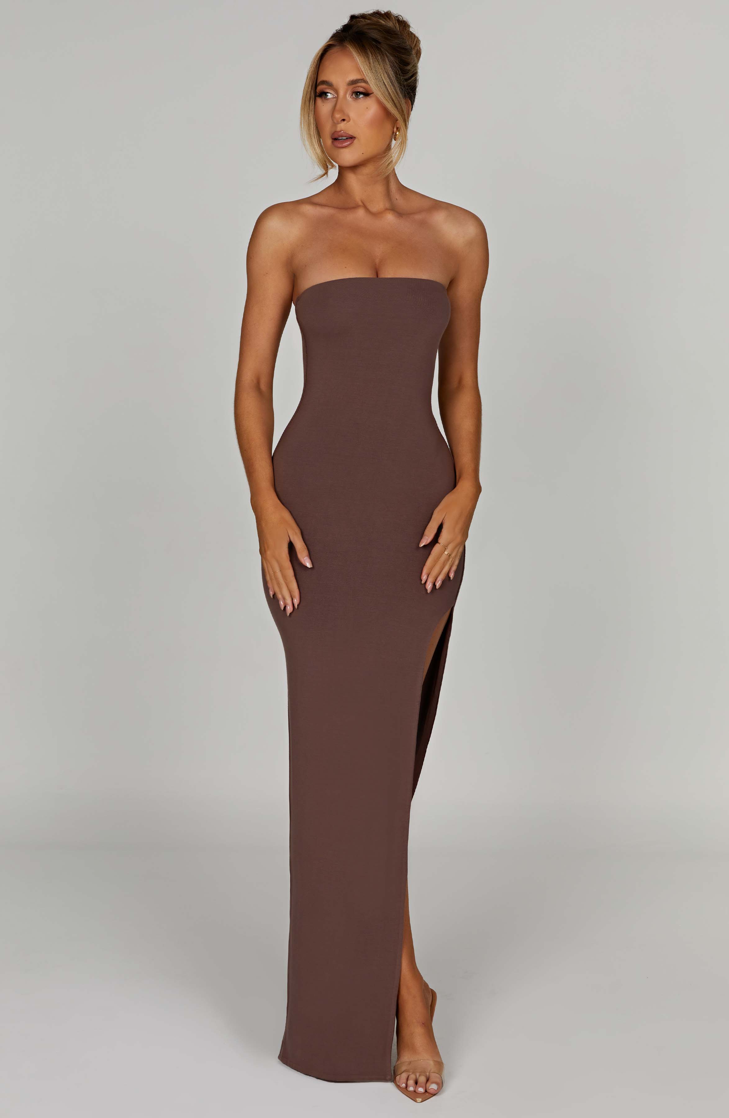 Teyana Strapless Maxi Dress - Chocolate, Double-Lined & Thigh Split
