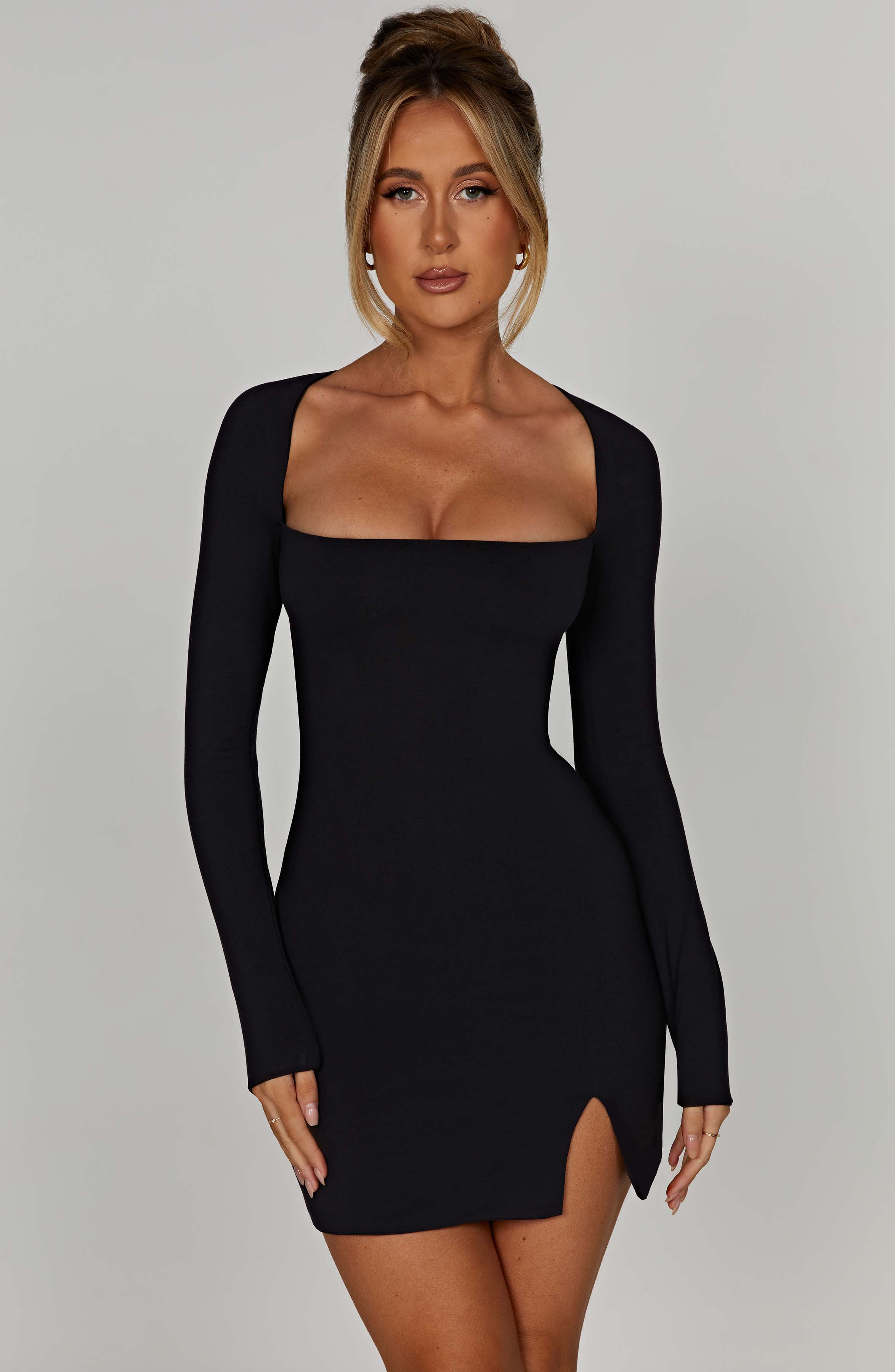 Brylee Black Mini Dress - Buttery Soft Modal with Thigh Split