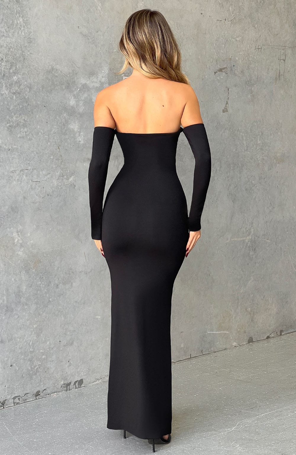 Daphne Off Shoulder Maxi Dress in Jet Black - Soft Modal Fabric