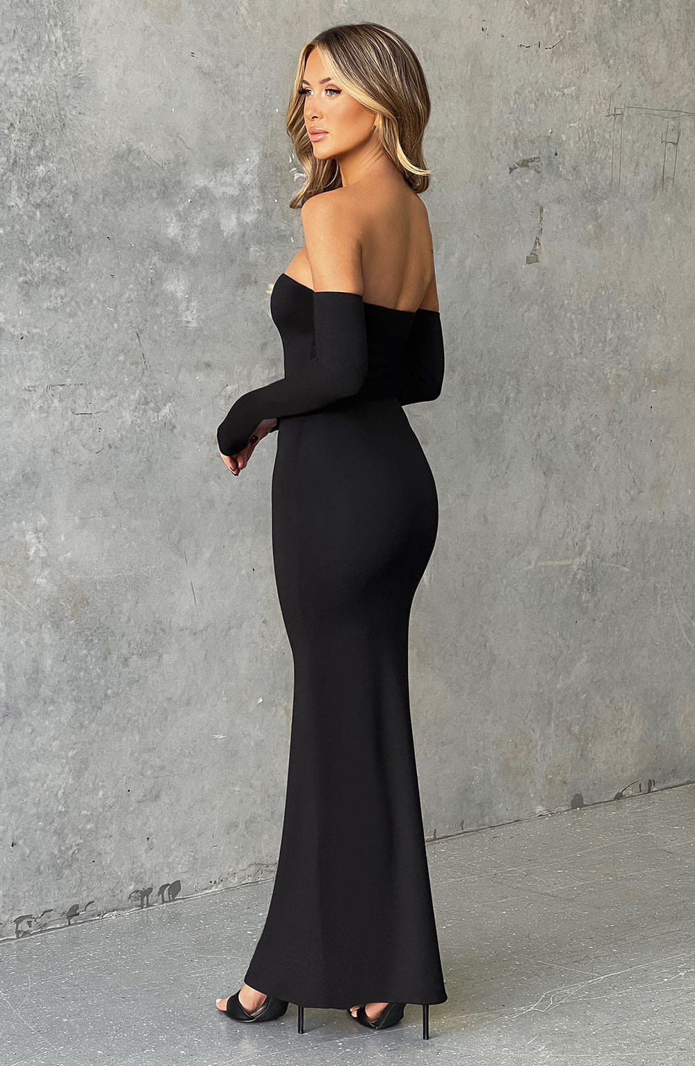 Daphne Off Shoulder Maxi Dress in Jet Black - Soft Modal Fabric