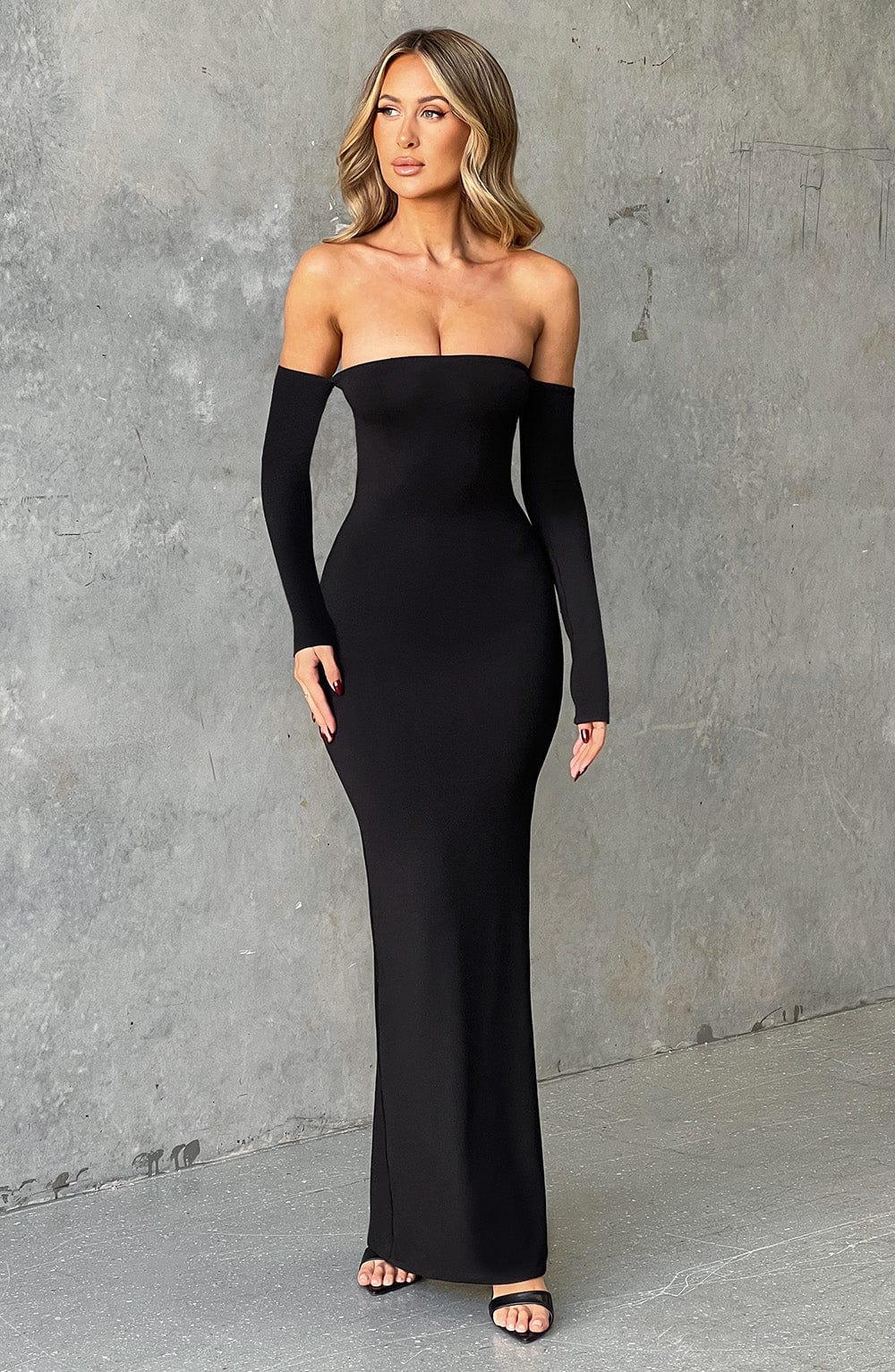 Daphne Off Shoulder Maxi Dress in Jet Black - Soft Modal Fabric