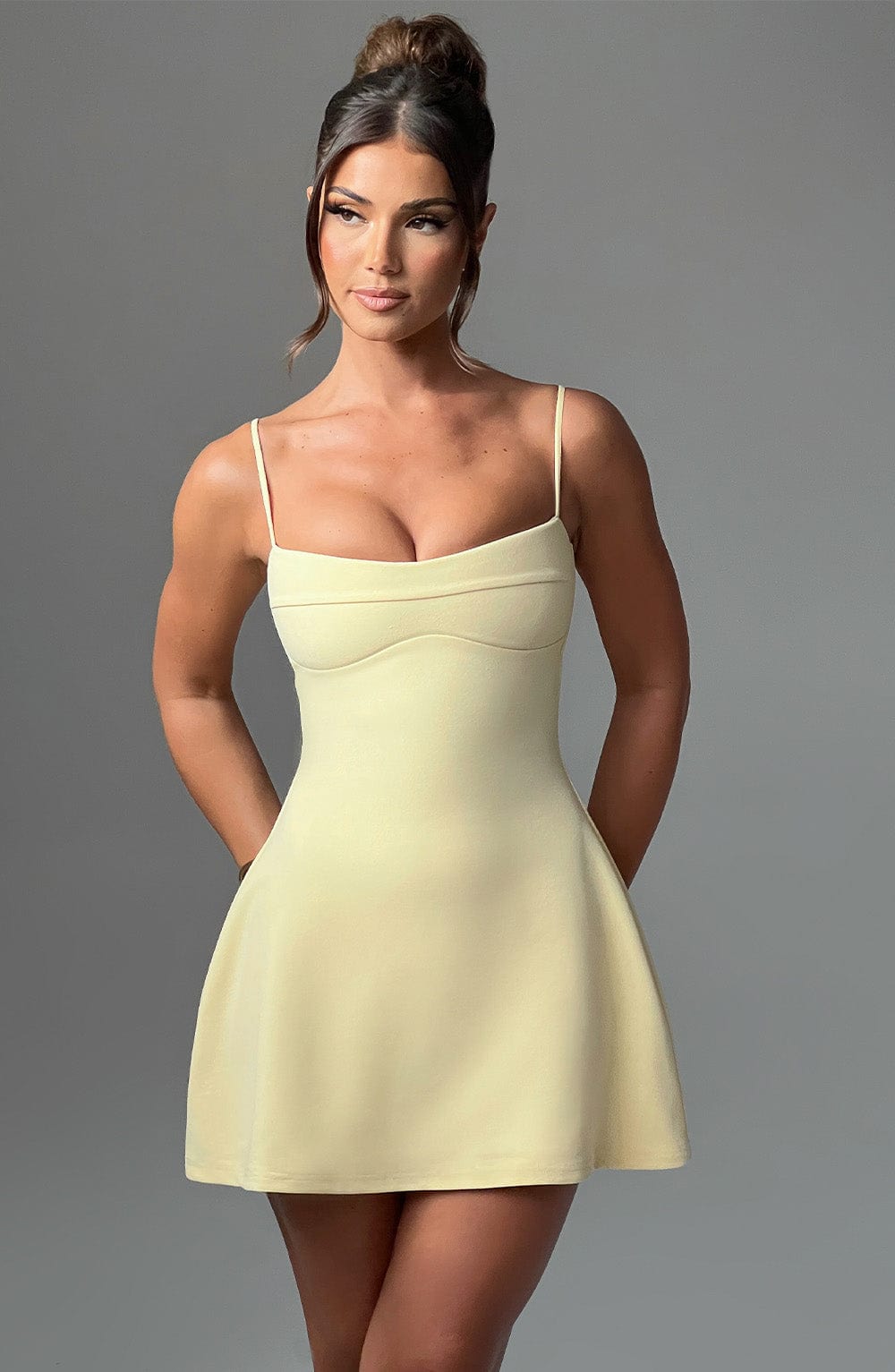 Lemon Dakota Mini Dress with Adjustable Straps & Sweetheart Neckline