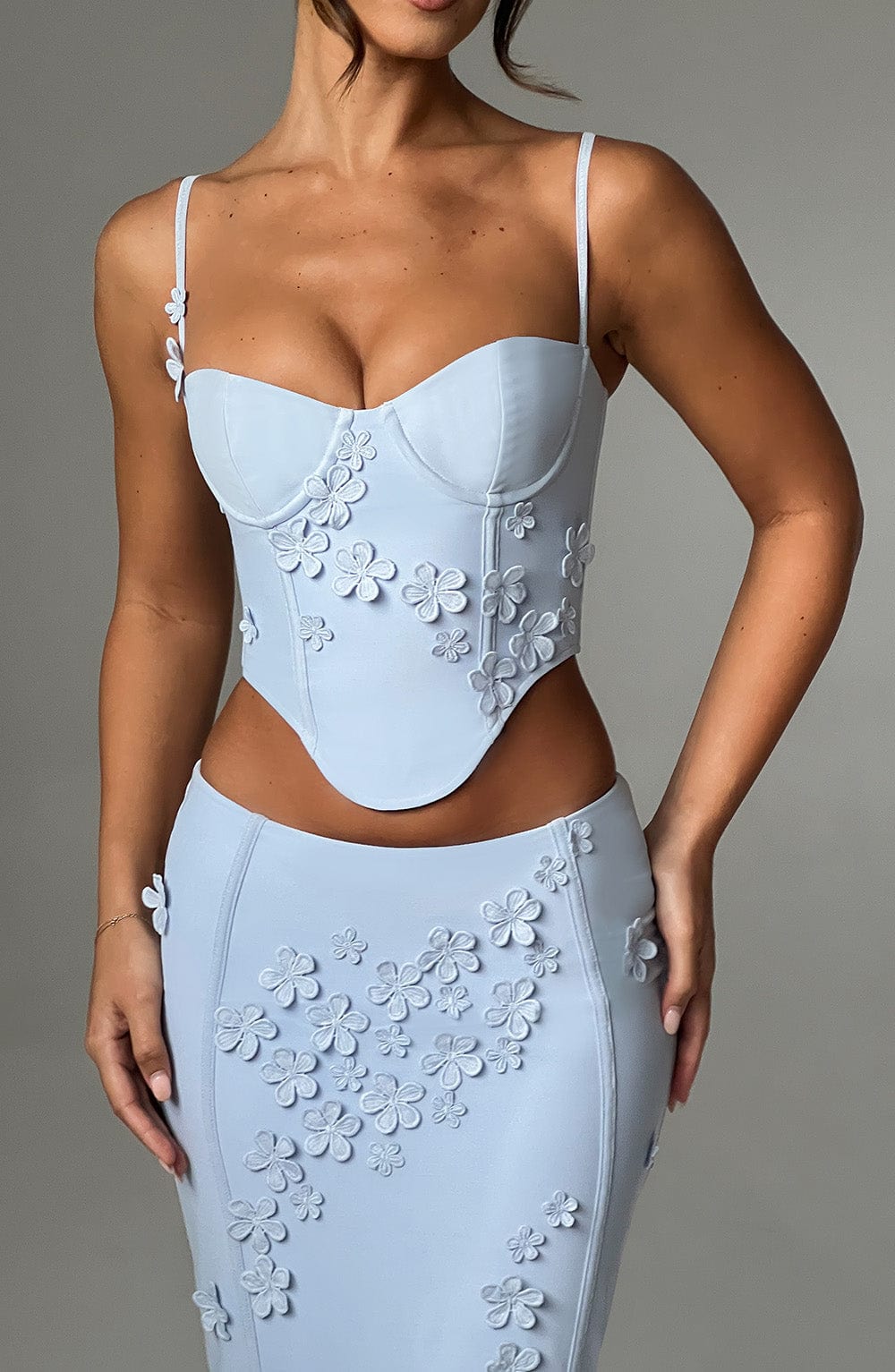 Dalary Blue Mesh Top with 3D Flower Appliques & Underwire