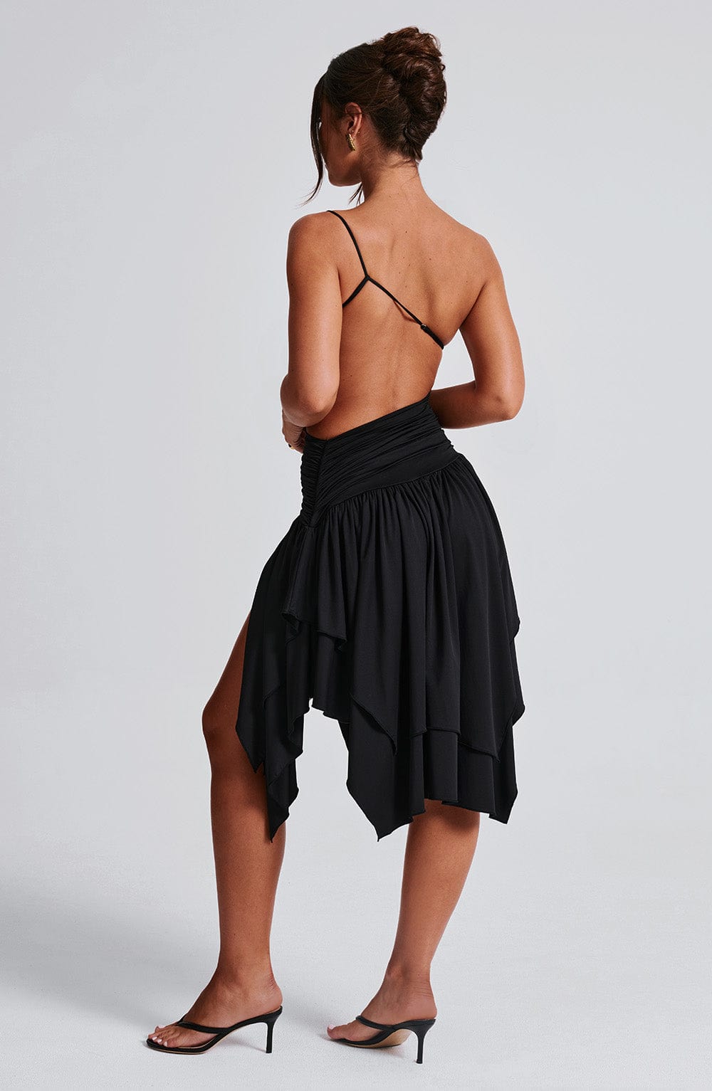 Emeline Black One Shoulder Midi Dress with Cut Out Detail