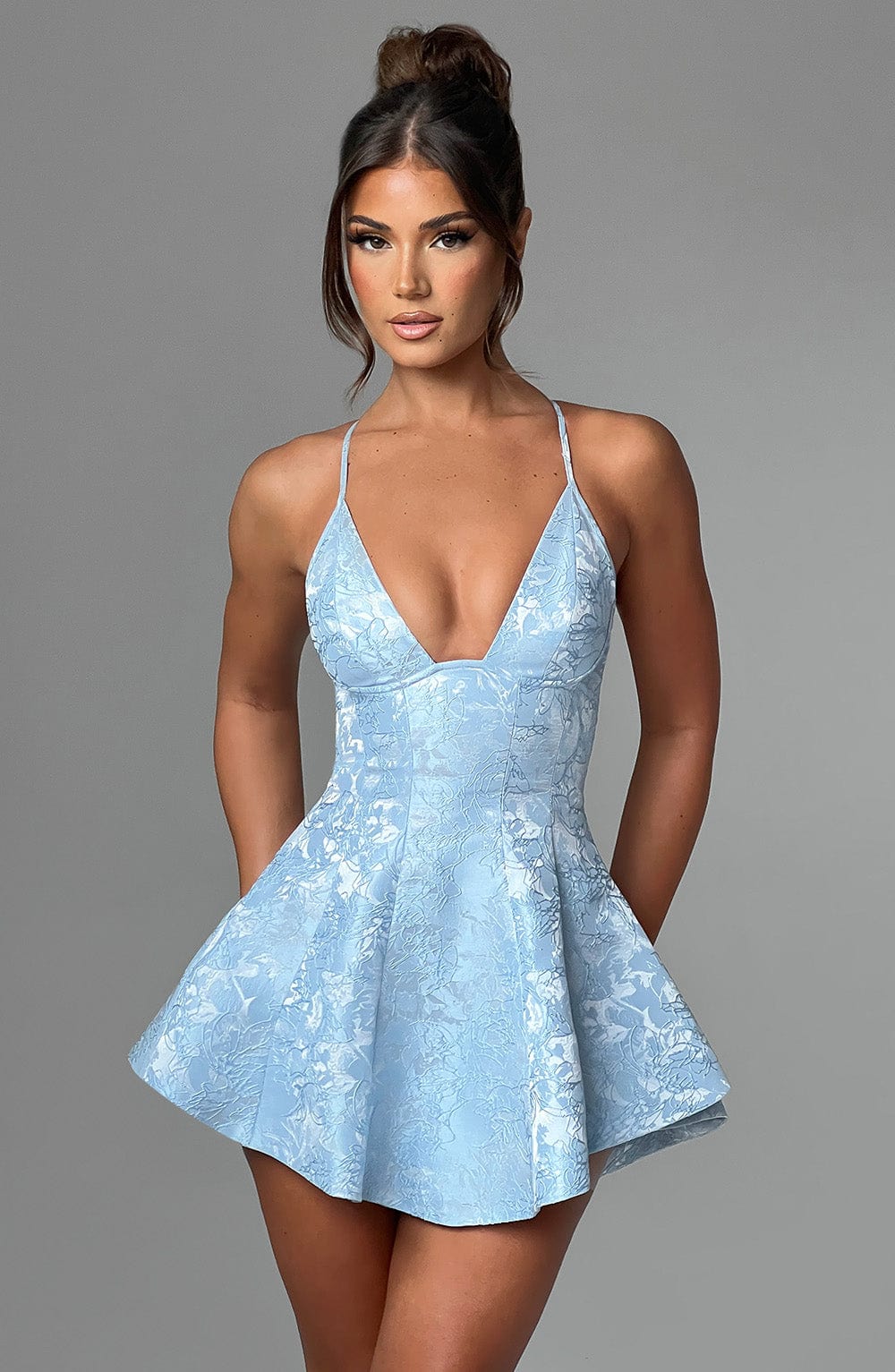 Blue Floral Jacquard Playsuit with Underwire & Adjustable Straps - Leila