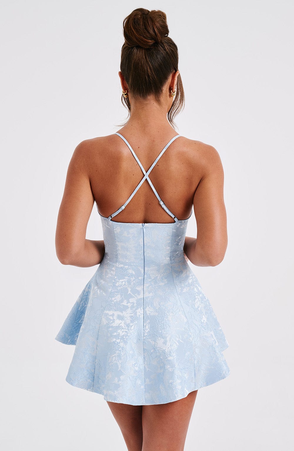 Blue Floral Jacquard Playsuit with Underwire & Adjustable Straps - Leila