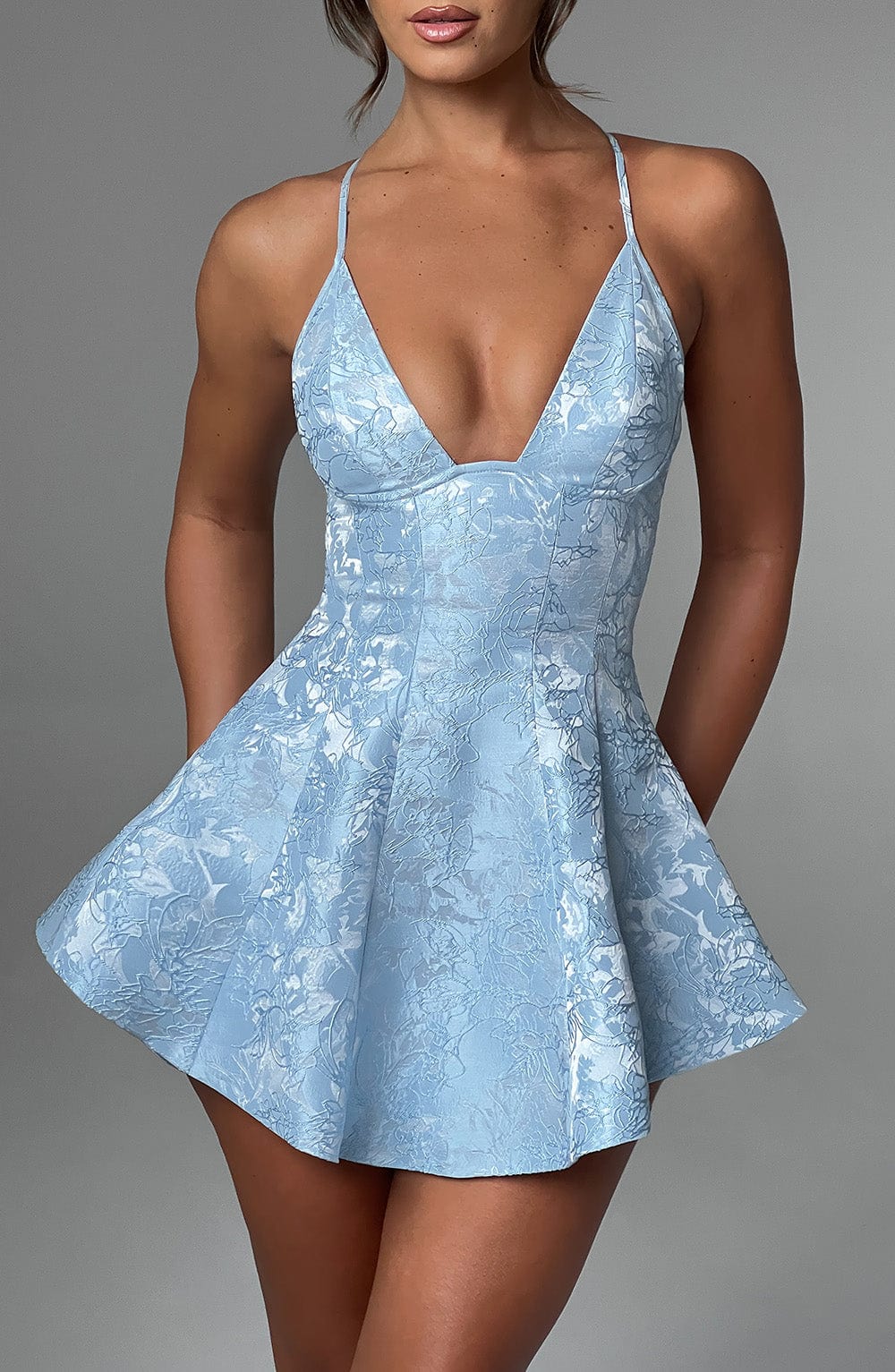 Blue Floral Jacquard Playsuit with Underwire & Adjustable Straps - Leila