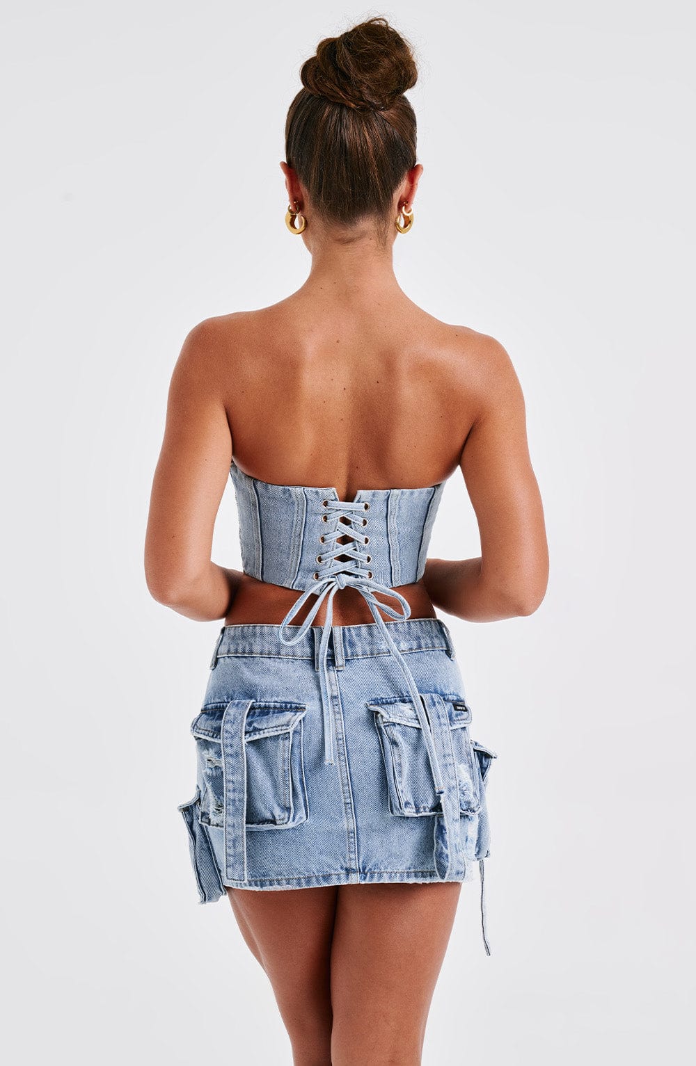 Billie Blue Wash Denim Mini Skirt with Cargo Pockets