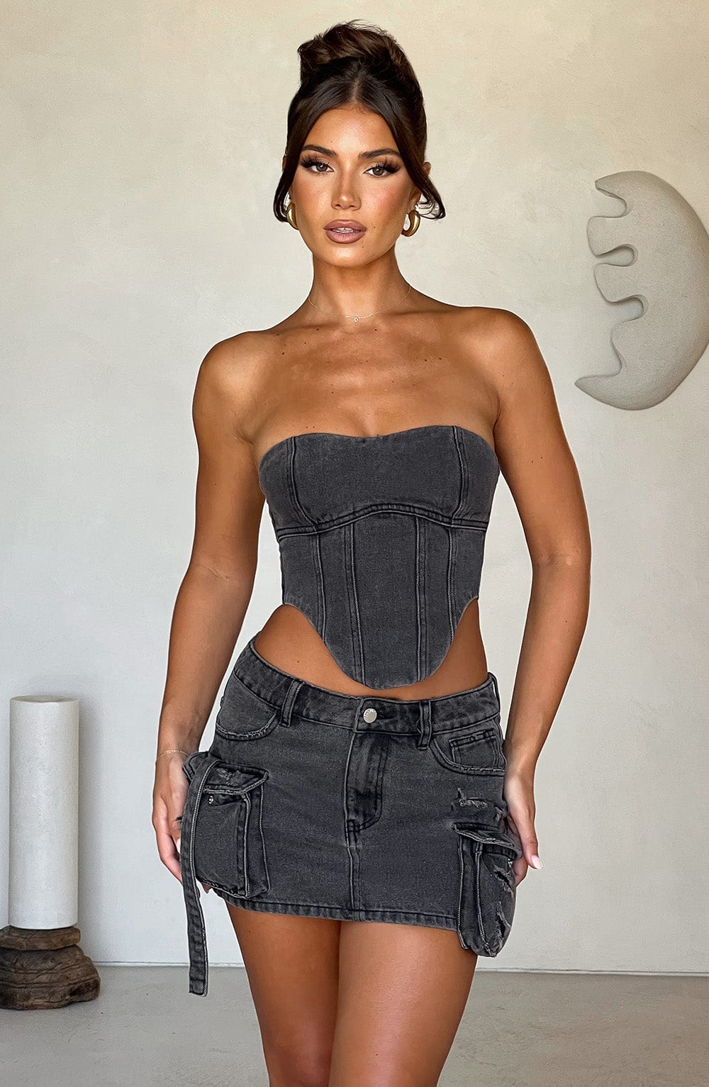 Billie Black Wash Denim Mini Skirt with Cargo Pockets