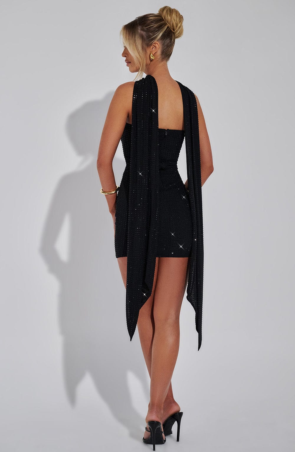 Sparkly Black Ginni Mini Dress - Strapless Rhinestone Party Dress