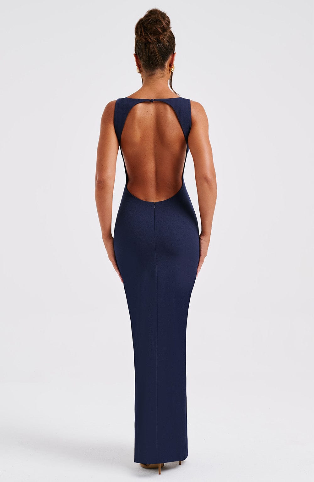 Kassandra Navy Maxi Dress with Boat Neck & Thigh Split