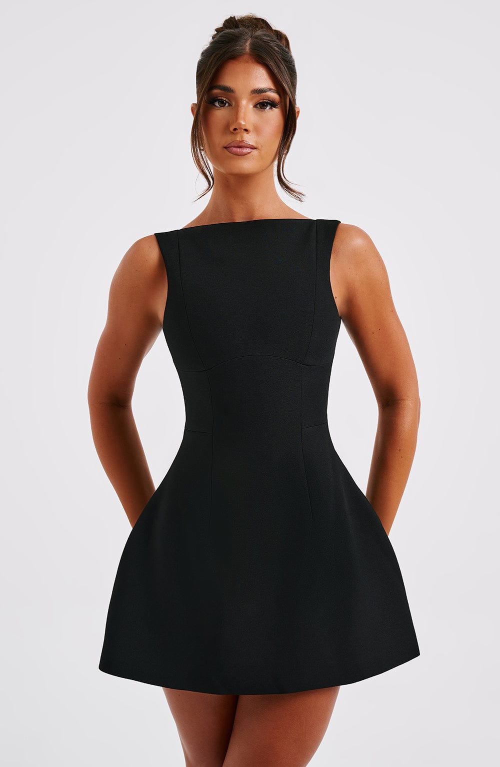 Alana Black Mini Dress with Bubble Skirt & Scoop Back